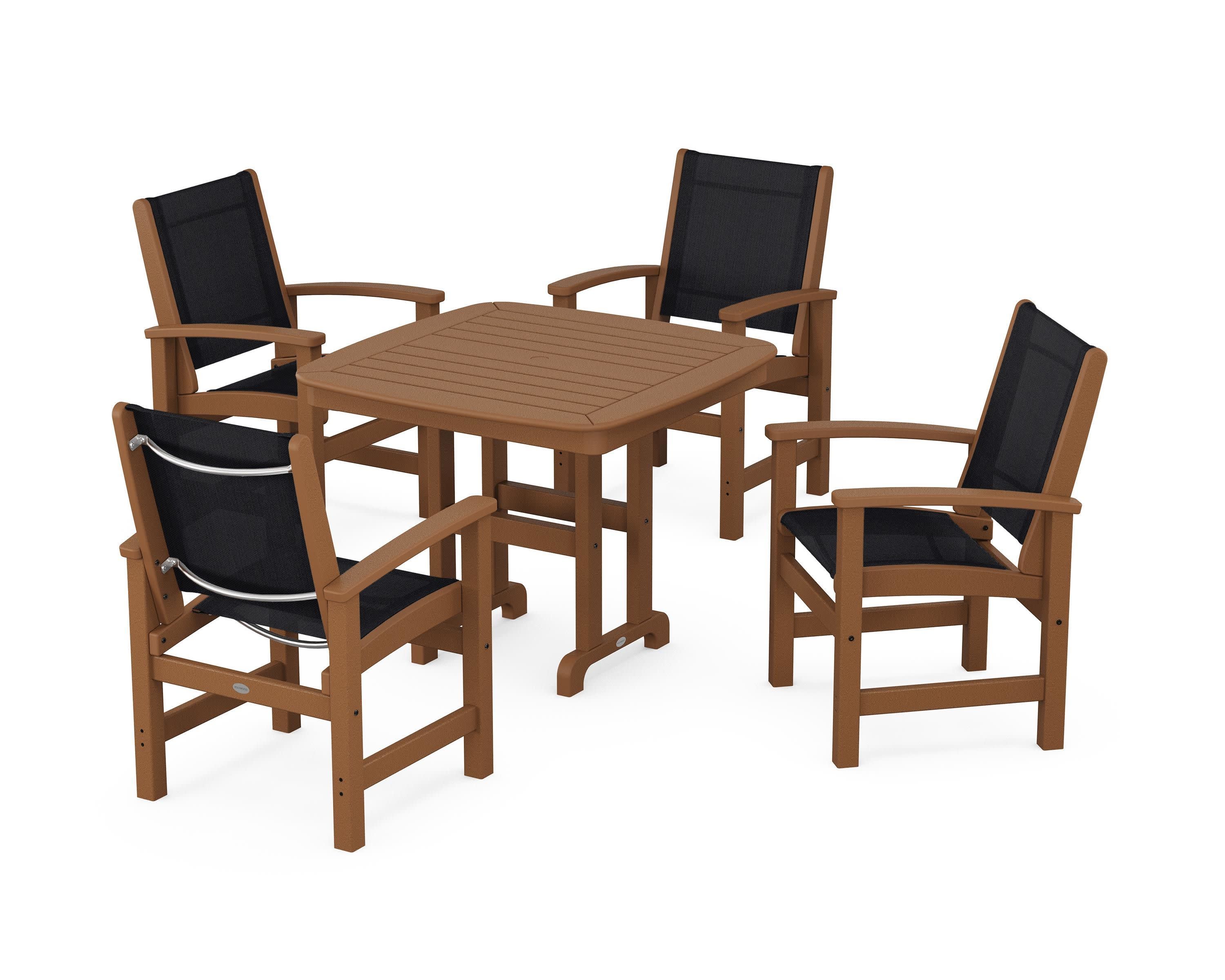 Coastal 5-Piece Dining Set in Teak / Black Sling