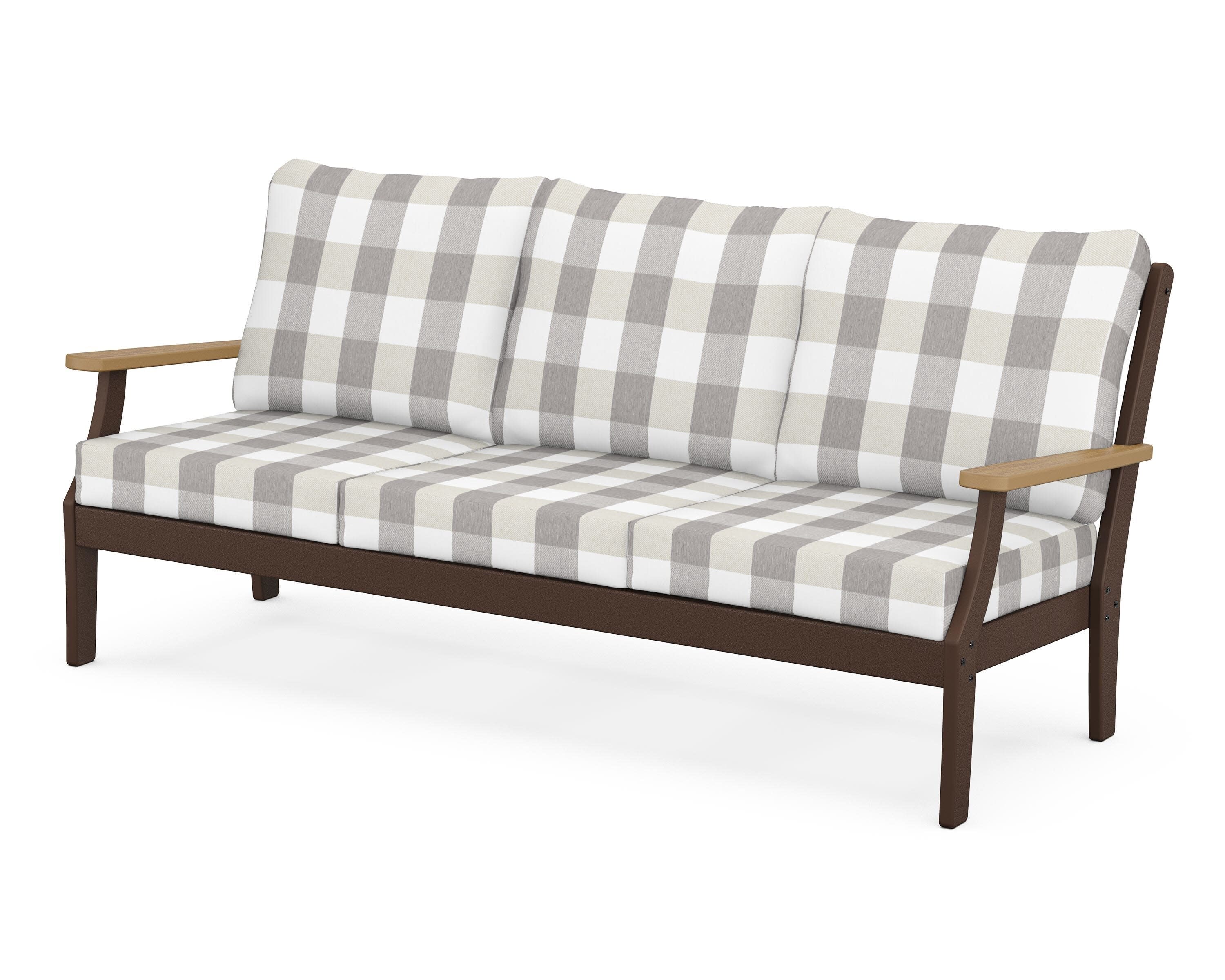 Braxton Deep Seating Sofa in Mahogany / Natural / Buffalo Plaid Grey Mist