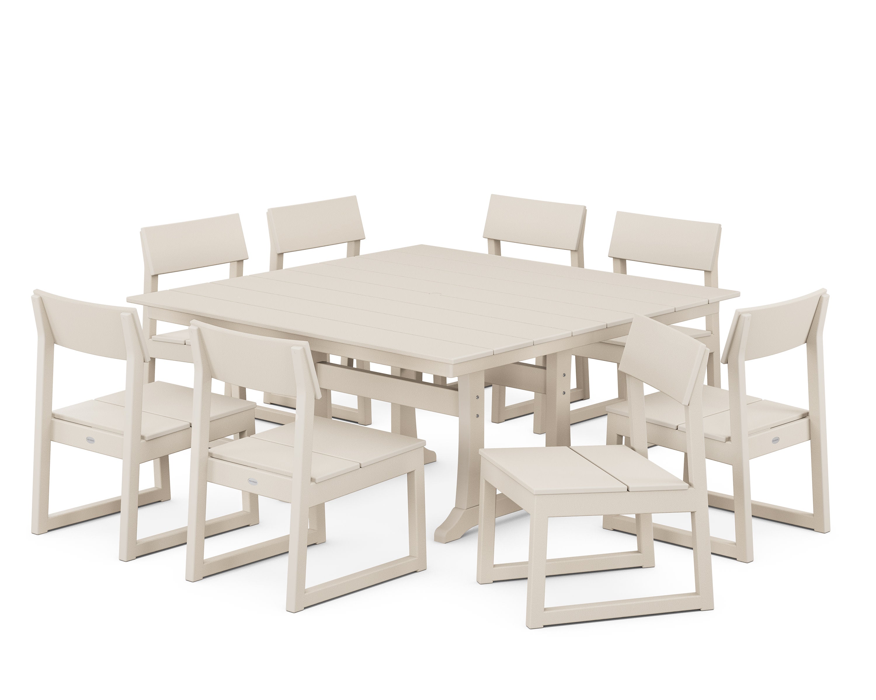 EDGE 9-Piece Farmhouse Trestle Dining Set in Sand