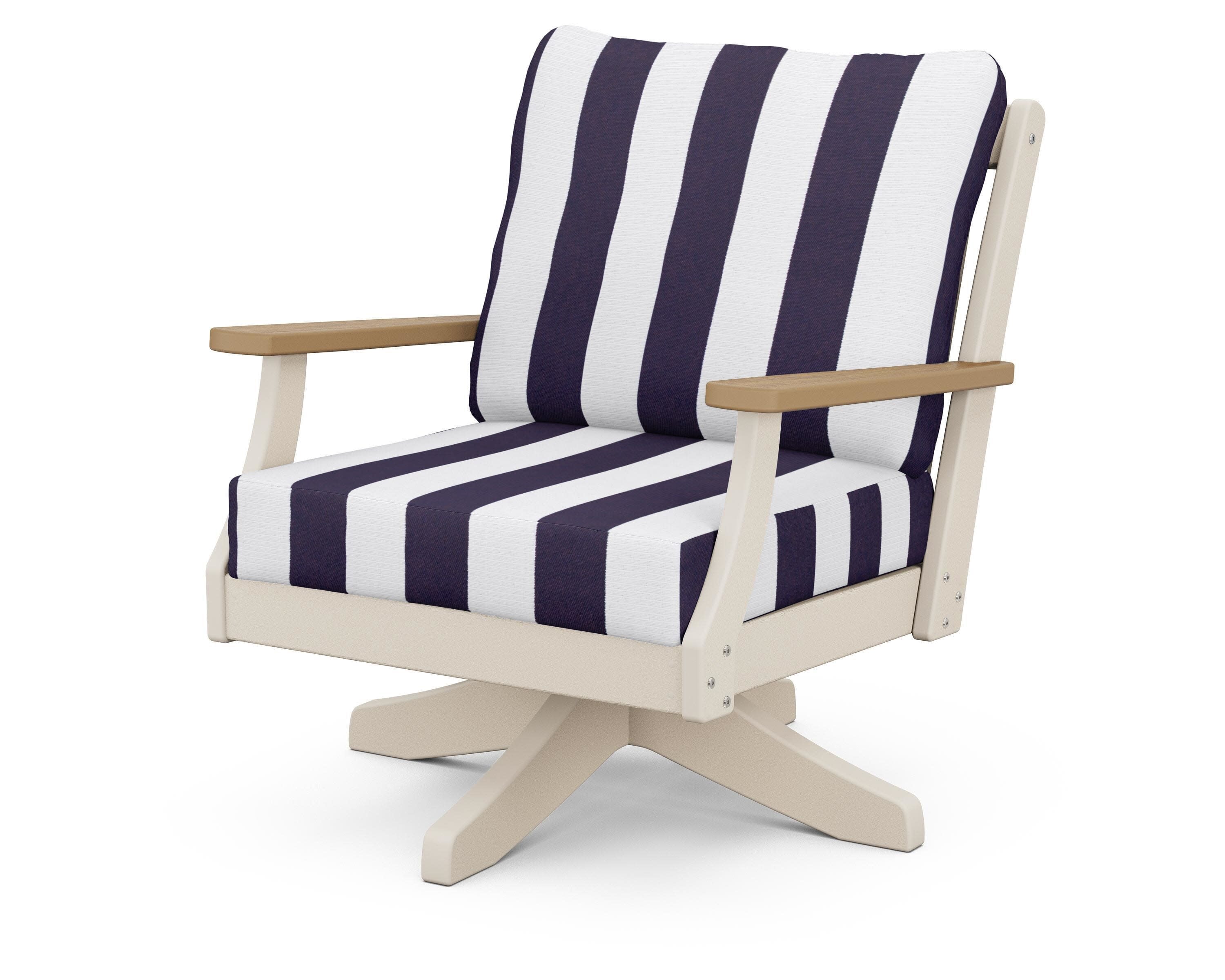 Braxton Deep Seating Swivel Chair in Sand / Natural / Cabana Stripe Navy