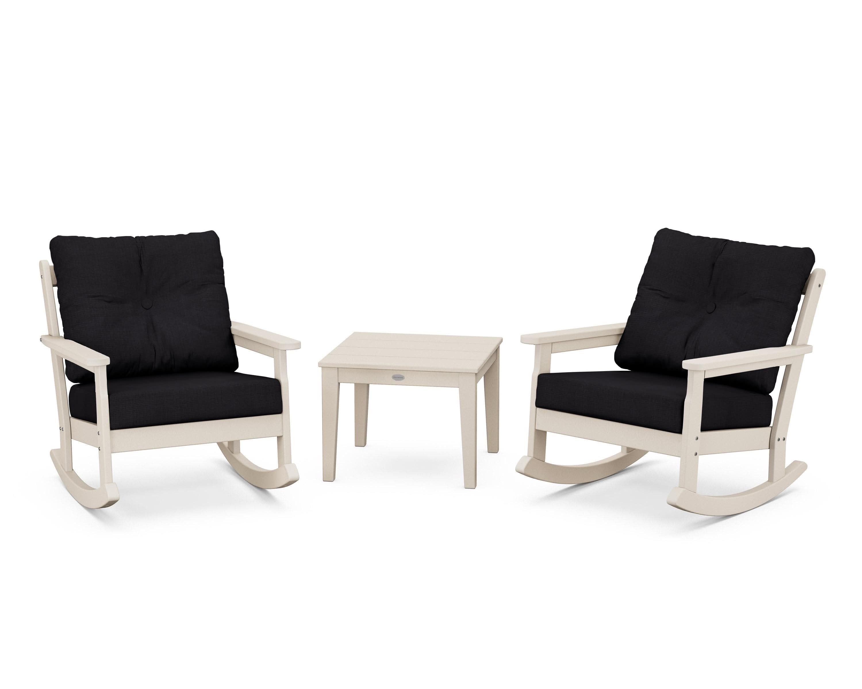 Vineyard 3-Piece Deep Seating Rocker Set in Sand / Midnight Linen
