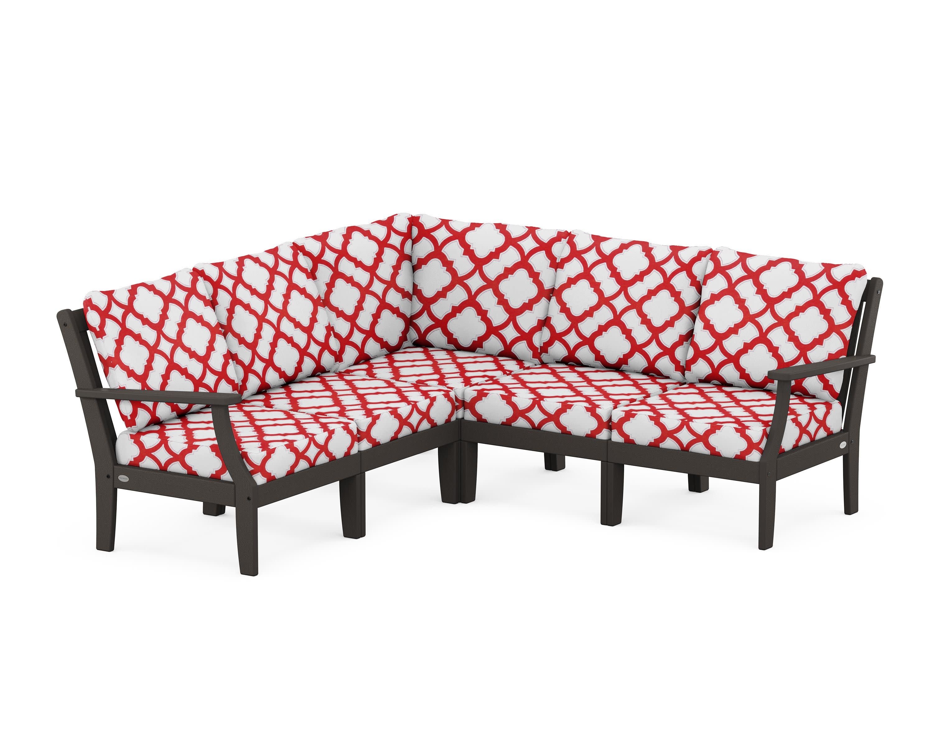 Braxton Modular 5-Piece Deep Seating Set in Vintage Coffee / Trellis Crimson