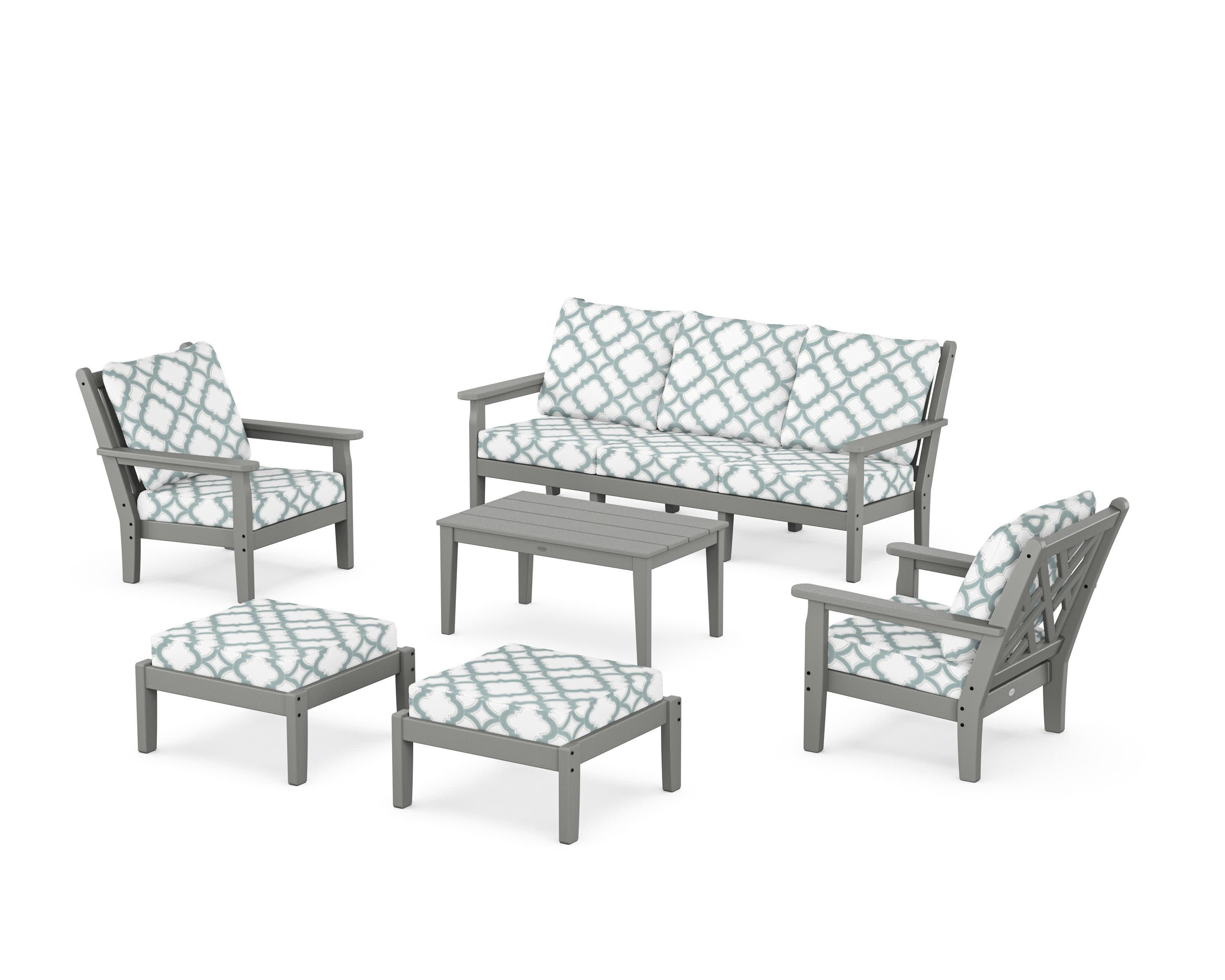 Chippendale 6-Piece Lounge Sofa Set in Slate Grey / Trellis Glacier Spa