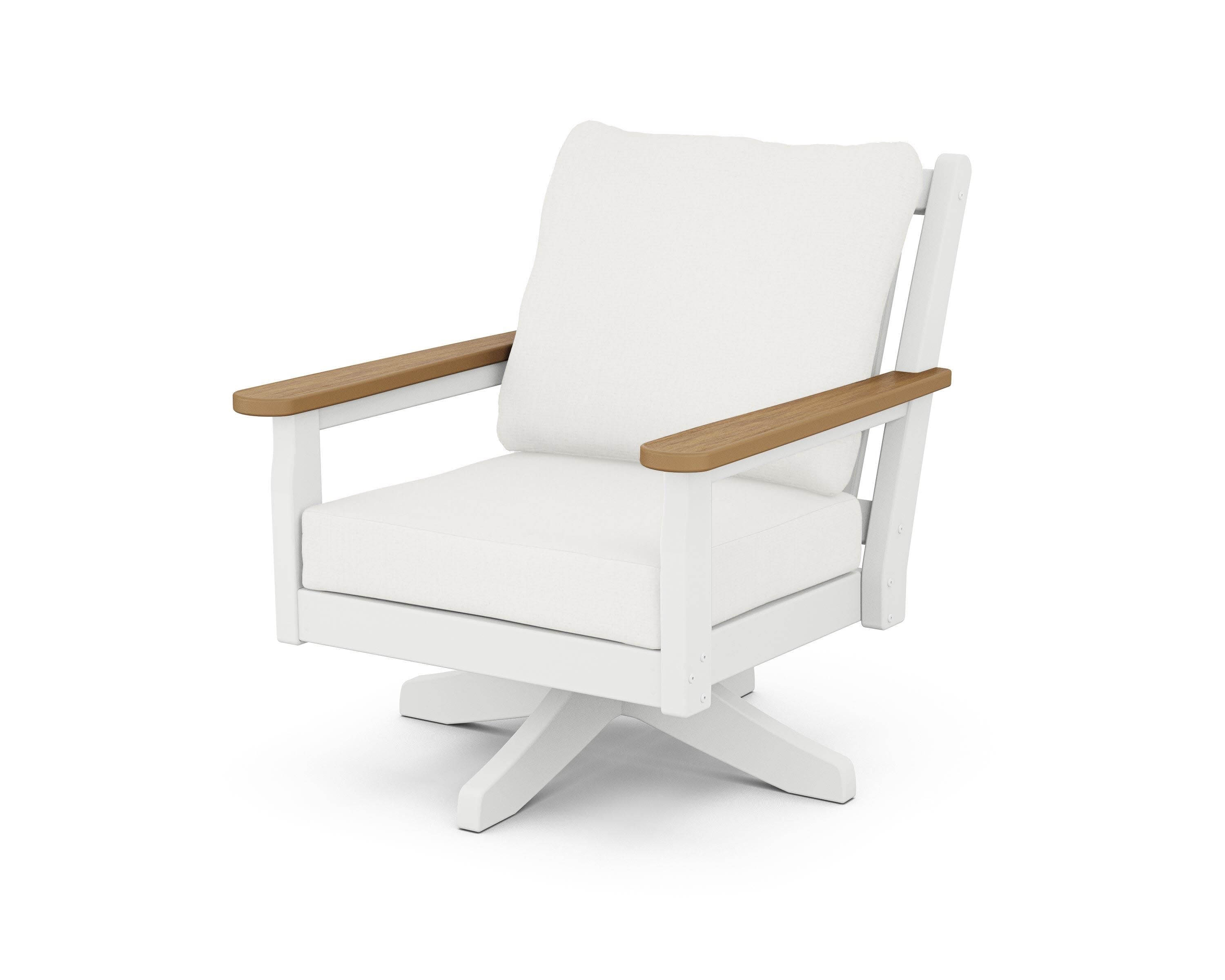 Chippendale Deep Seating Swivel Chair in White / Natural / Natural Linen