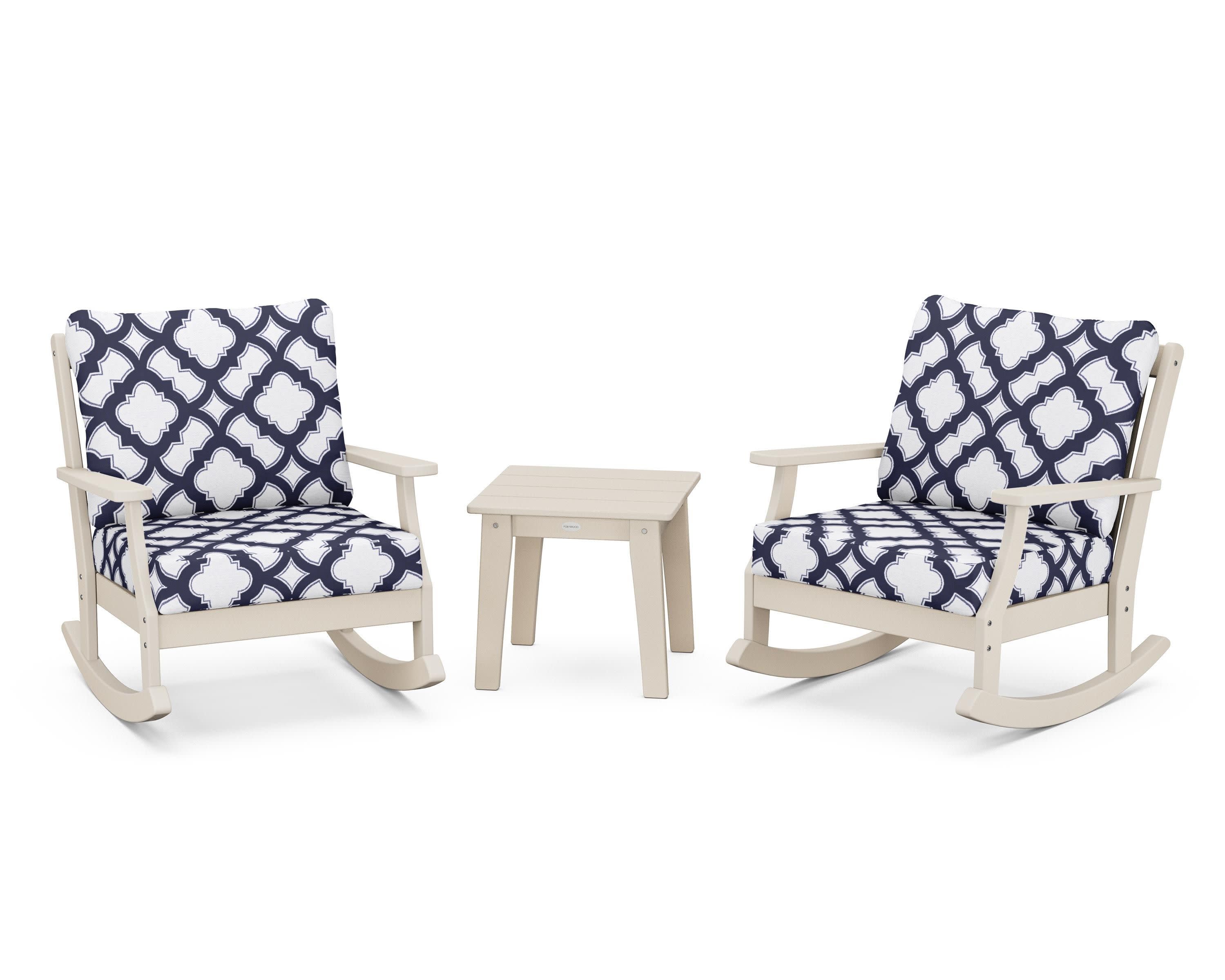Braxton 3-Piece Deep Seating Rocker Set in Sand / Trellis Navy