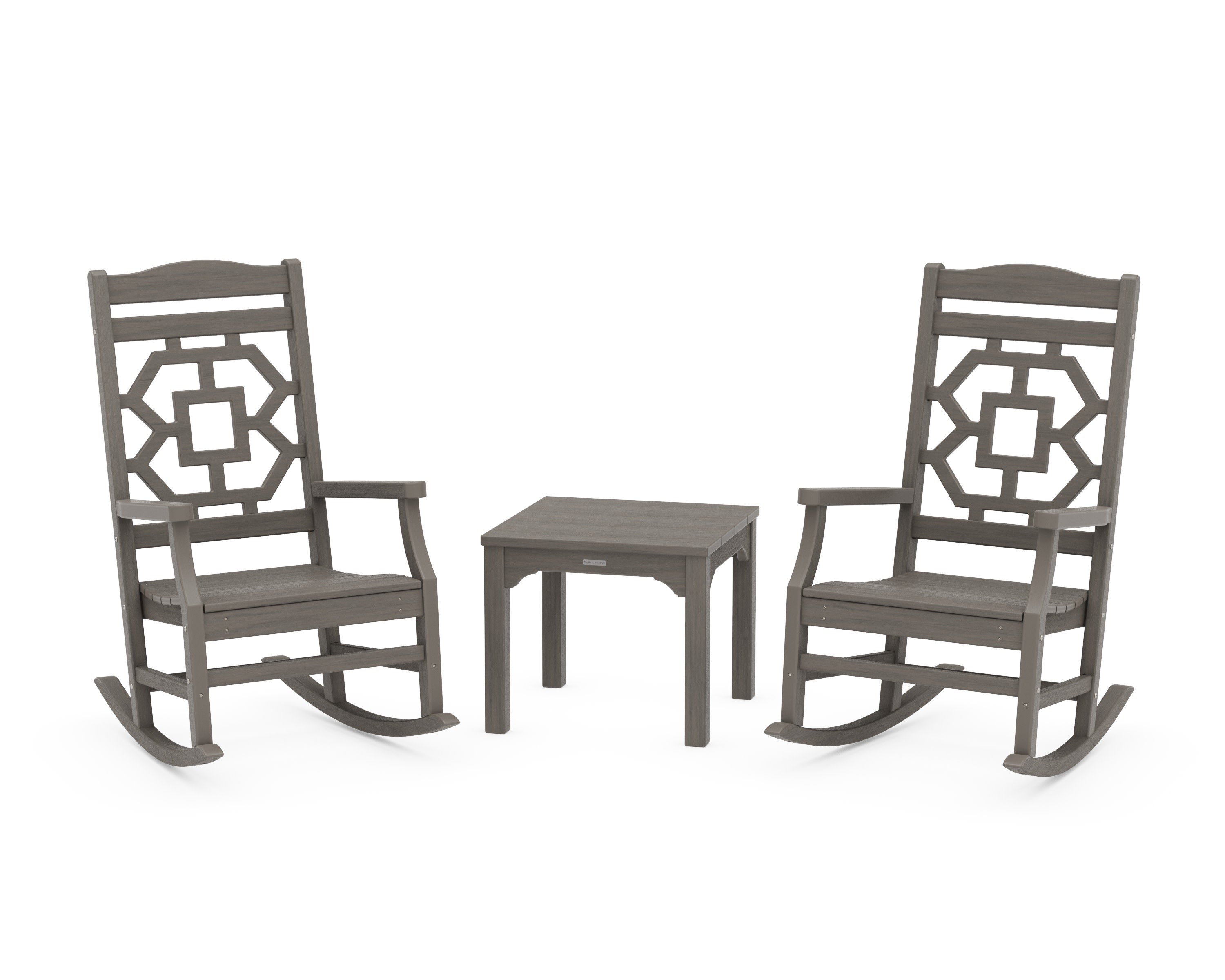 Chinoiserie 3-Piece Rocking Chair Set in Driftwood