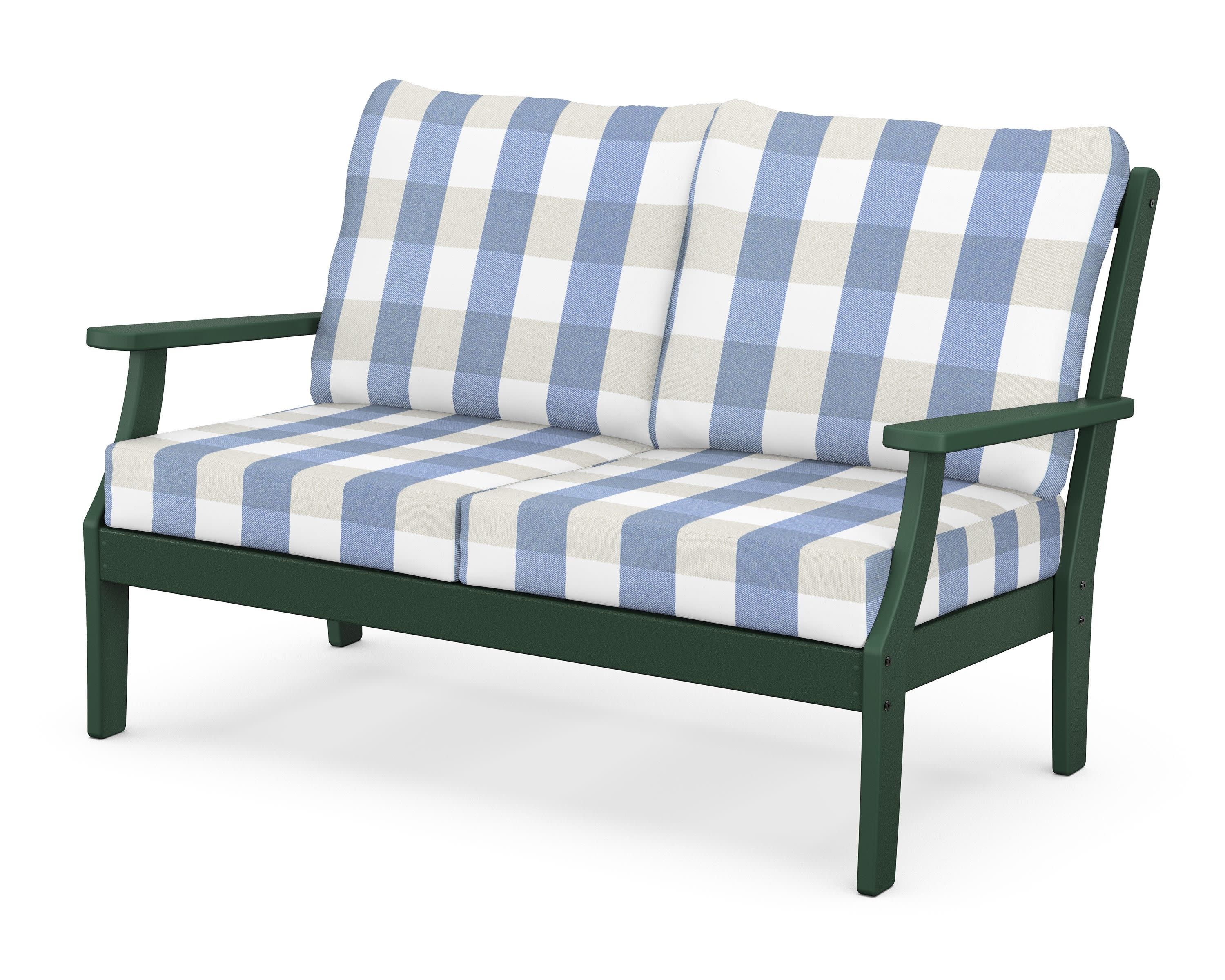 Braxton Deep Seating Loveseat in Green / Buffalo Plaid Sky Blue