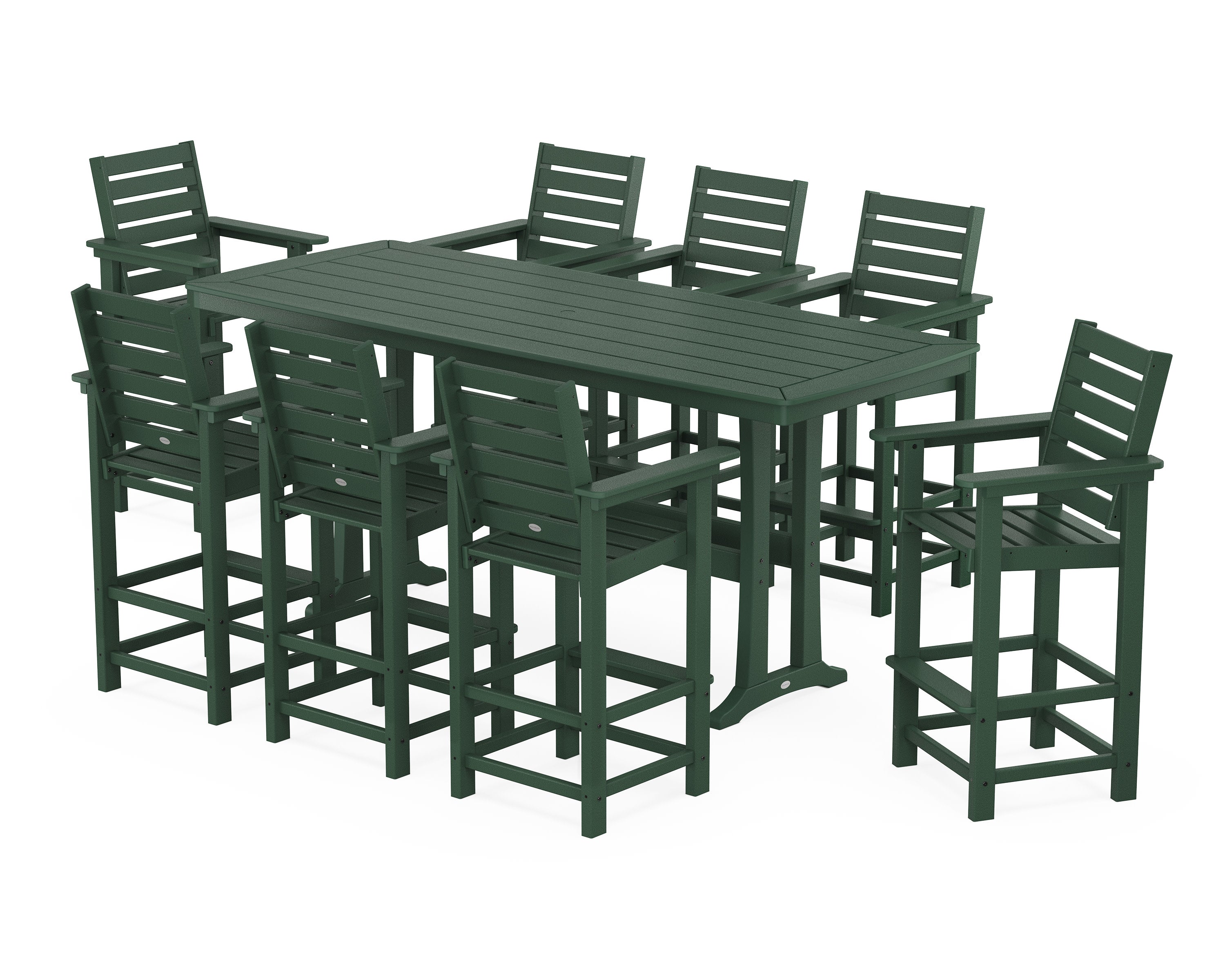 Captain 9-Piece Bar Set with Trestle Legs in Green