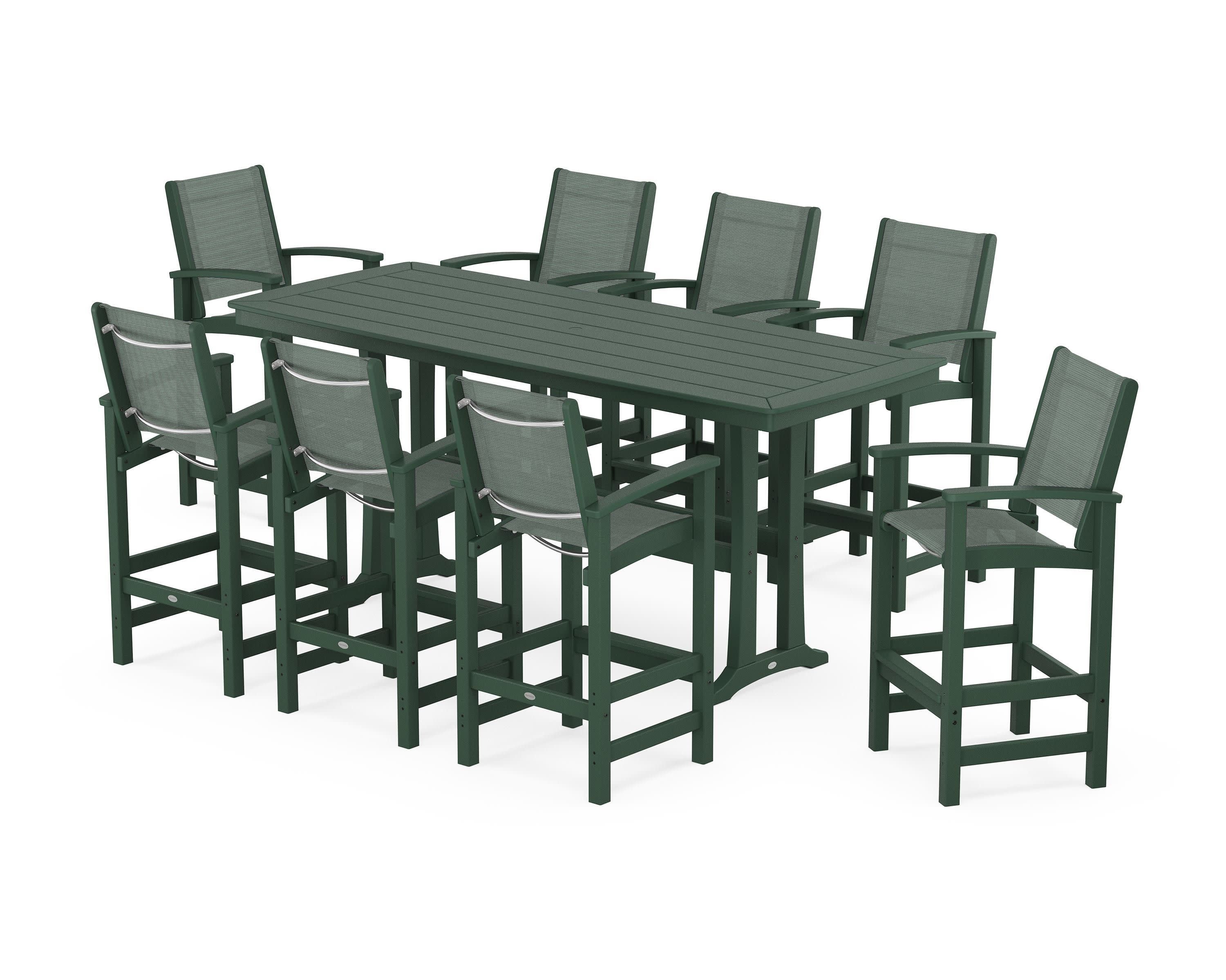 Coastal 9-Piece Bar Set with Trestle Legs in Green / Dupioni Sea Mist Sling