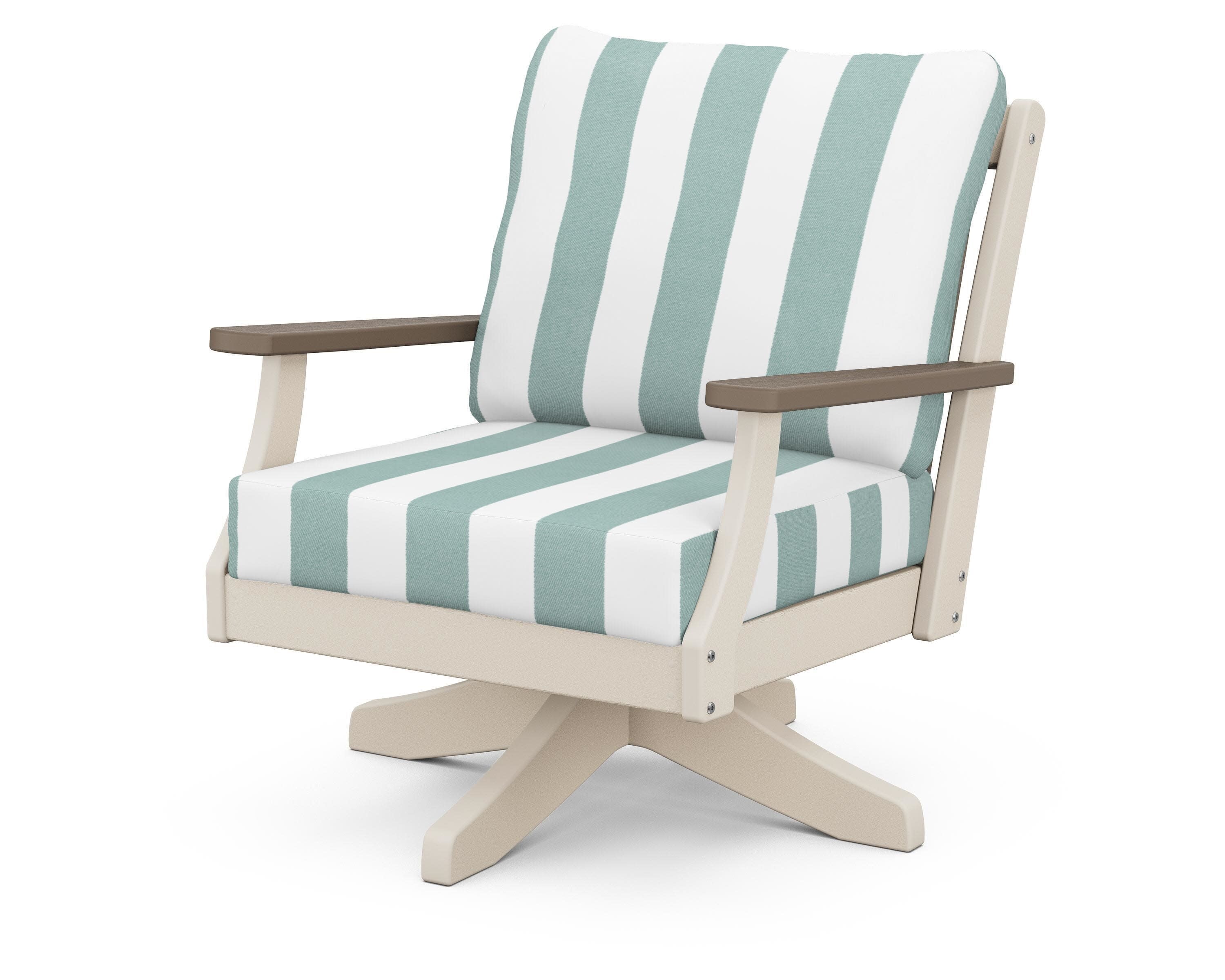 Braxton Deep Seating Swivel Chair in Sand / Kona / Cabana Stripe Glacier Spa