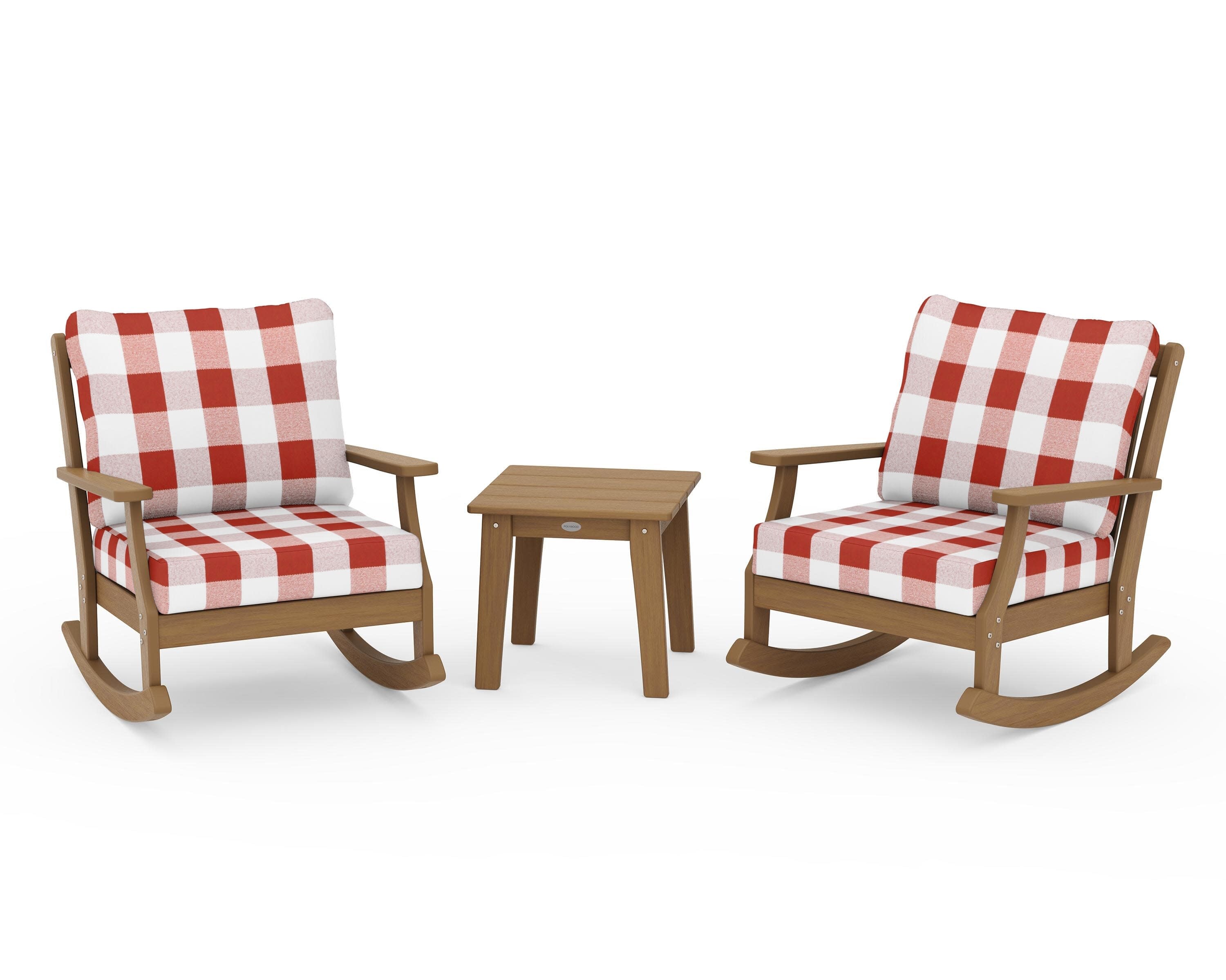 Braxton 3-Piece Deep Seating Rocker Set in Natural / Buffalo Plaid Crimson