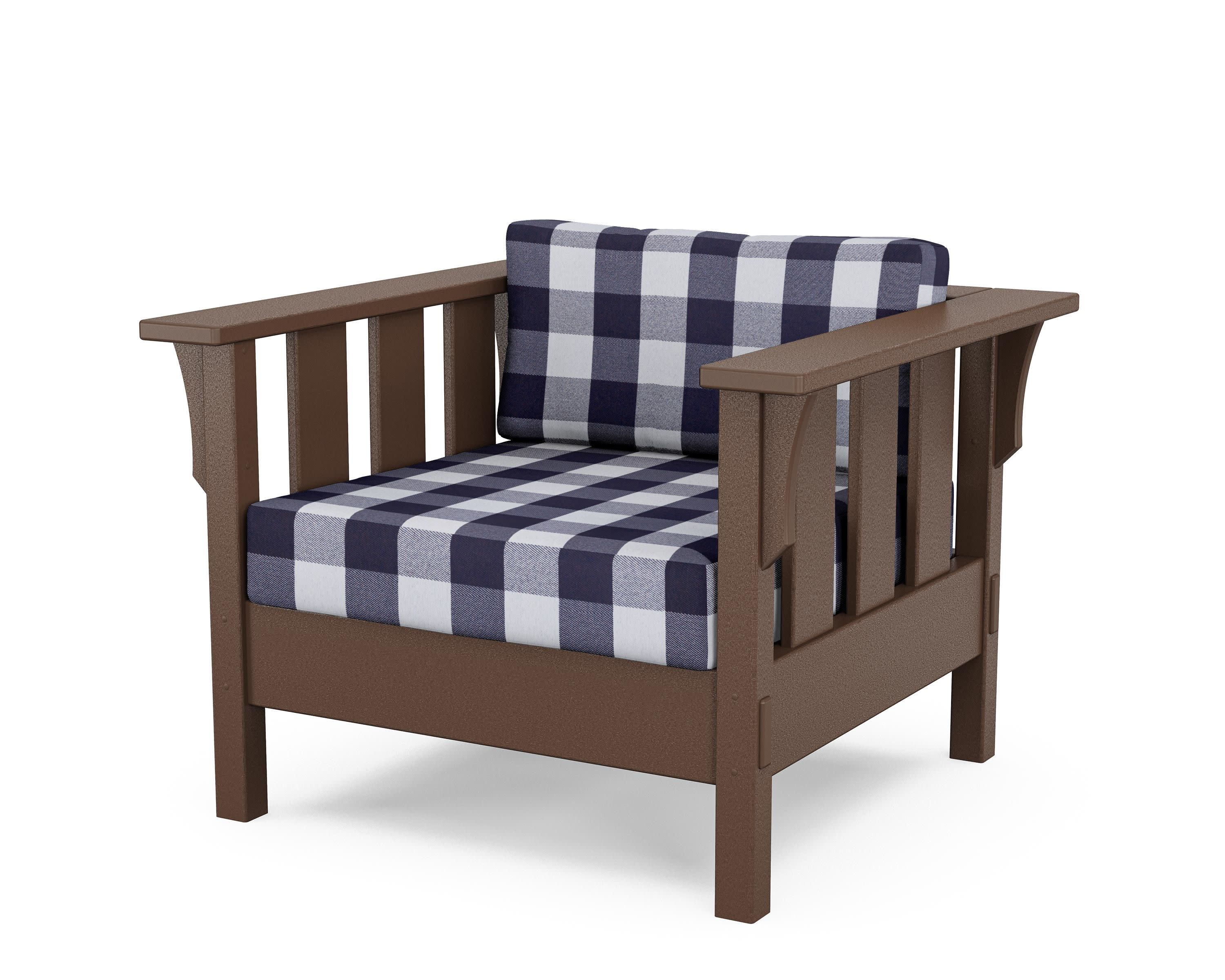 Acadia Deep Seating Chair in Mahogany / Buffalo Plaid Navy