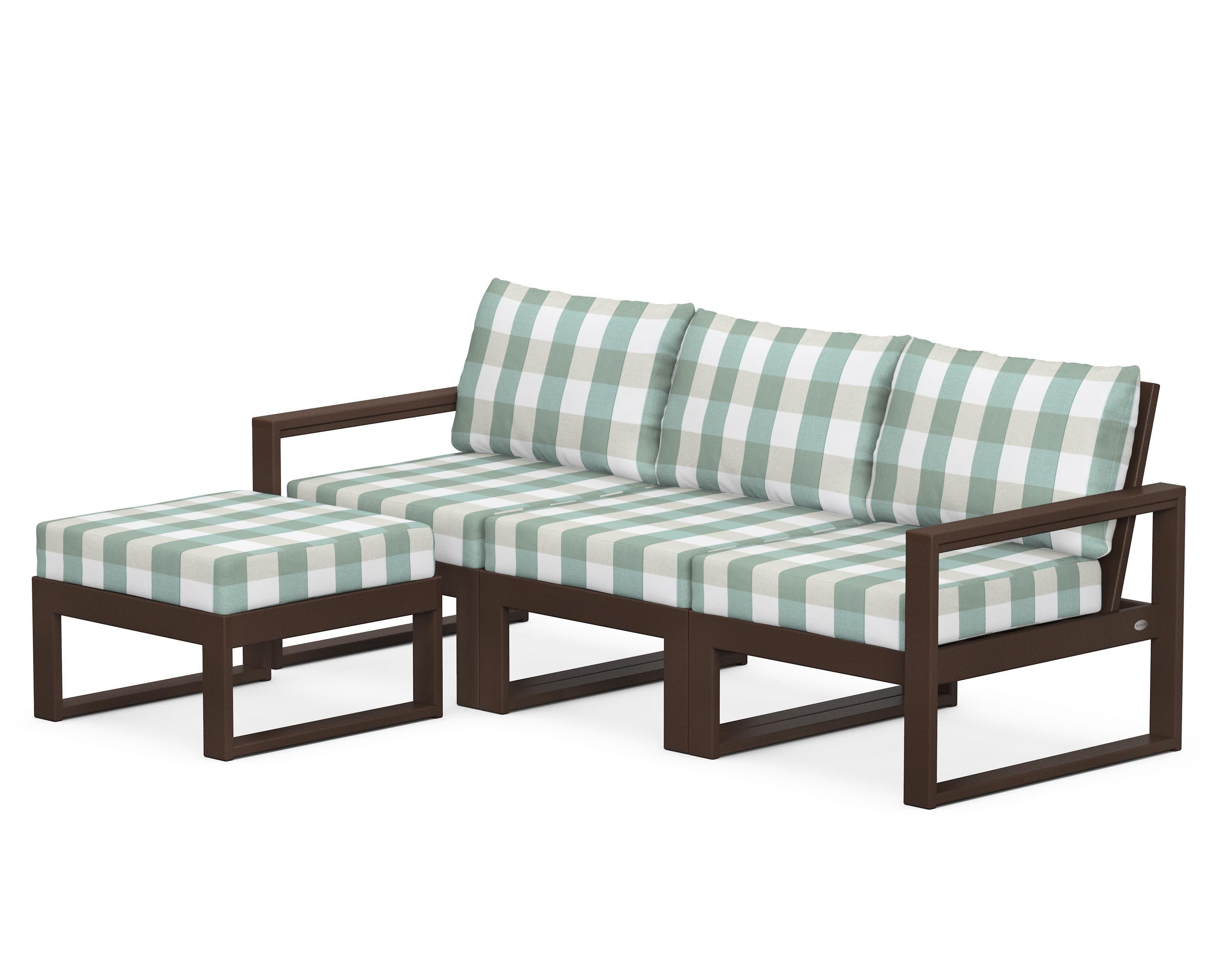 EDGE 4-Piece Modular Deep Seating Set with Ottoman in Mahogany / Buffalo Plaid Glacier Spa