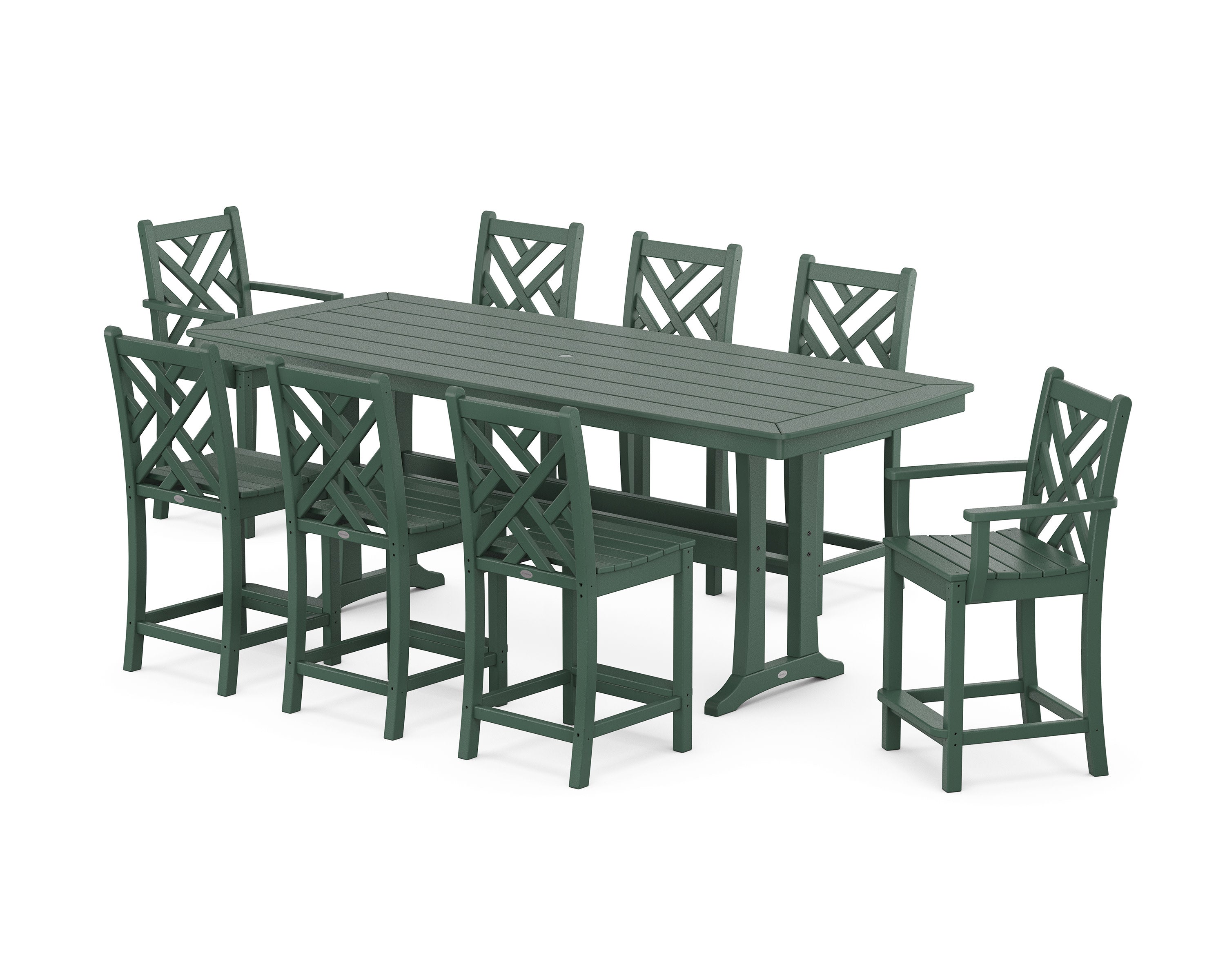 Chippendale 9-Piece Counter Set with Trestle Legs in Green