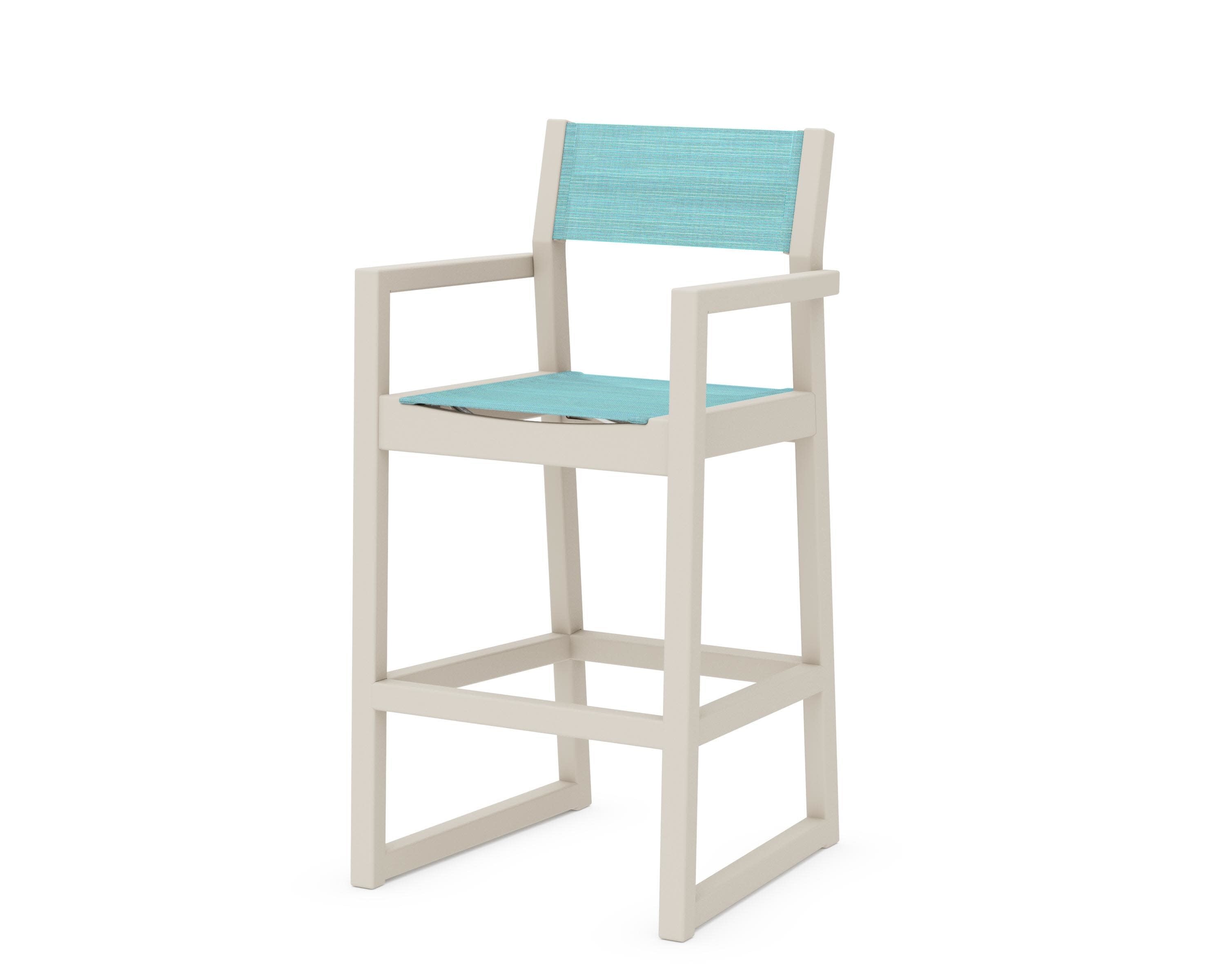 EDGE Sling Bar Arm Chair in Sand / Dupioni Aquamarine Sling