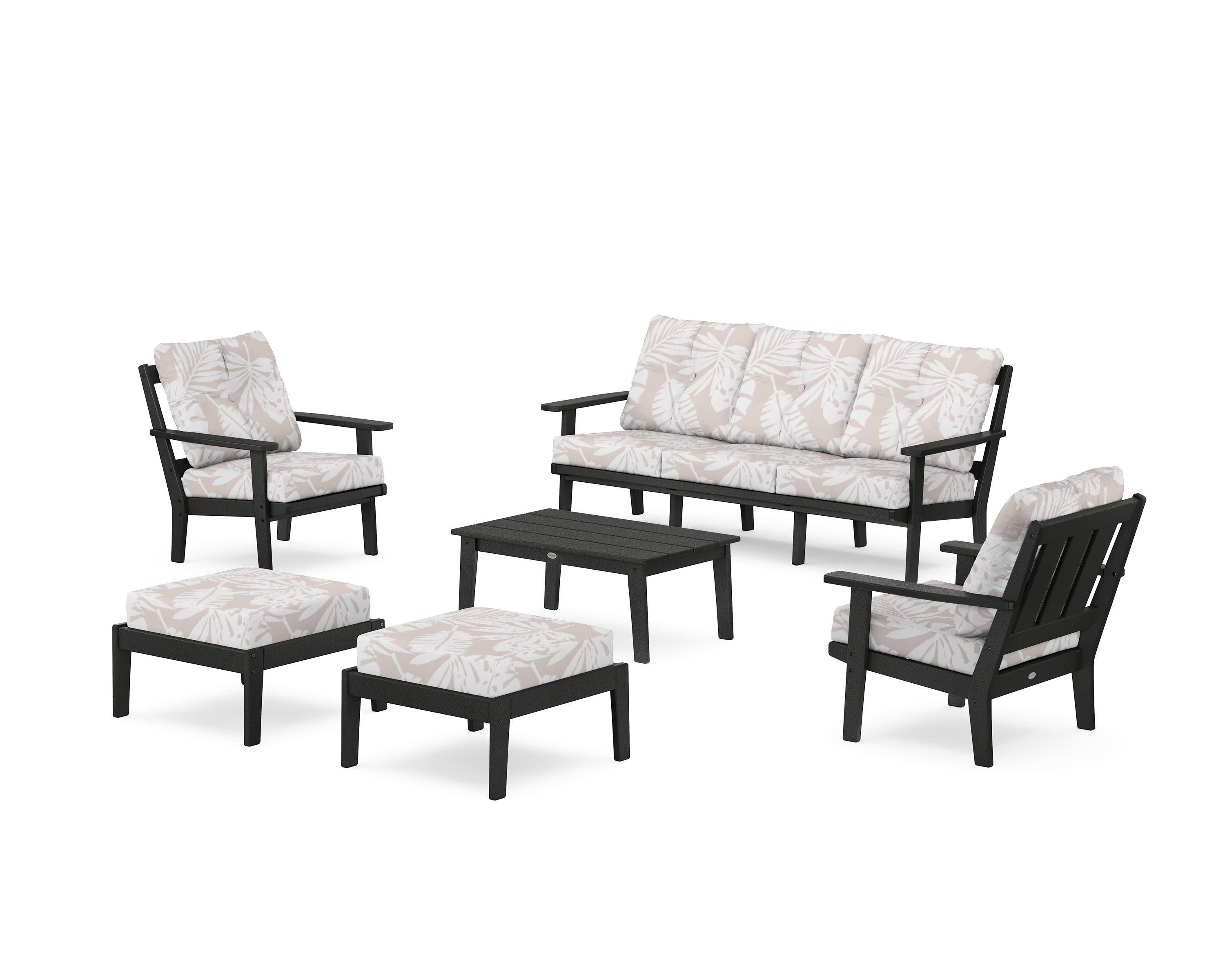 Oxford 6-Piece Lounge Sofa Set in Black / Leaf Dune Burlap