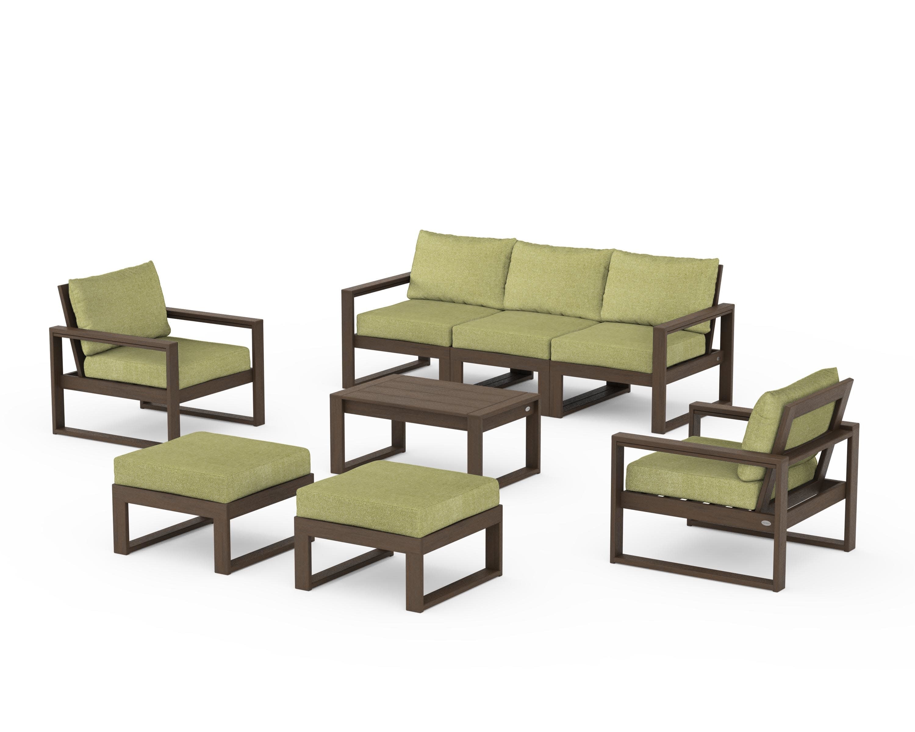 EDGE Sectional 8-Piece Lounge Sofa Set in Kona / Chartreuse Boucle