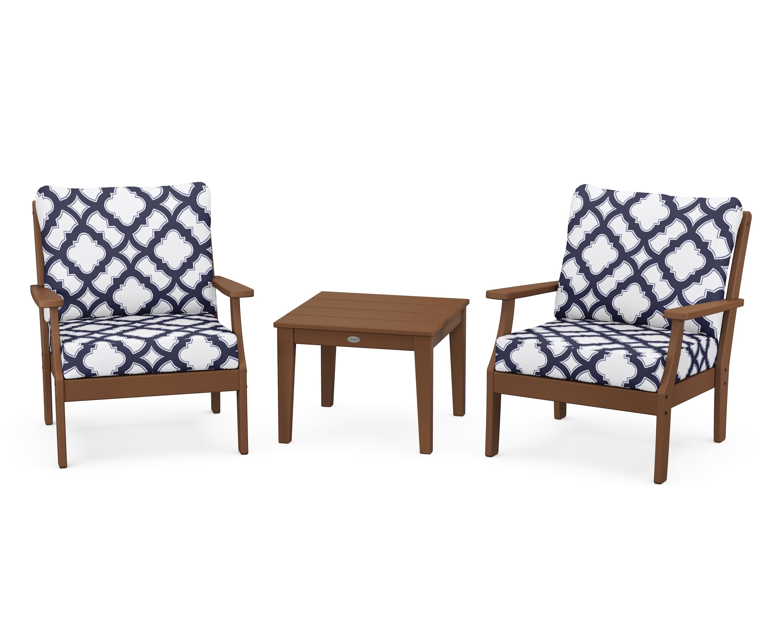 Braxton 3-Piece Deep Seating Set in Teak / Trellis Navy