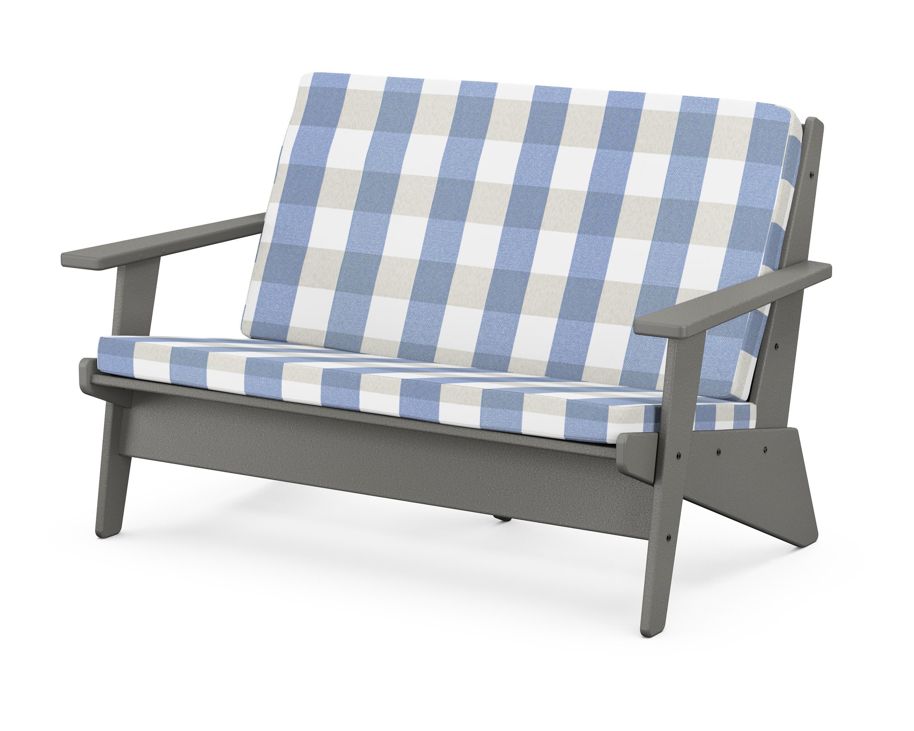 Riviera Modern Lounge Loveseat in Slate Grey / Buffalo Plaid Sky Blue