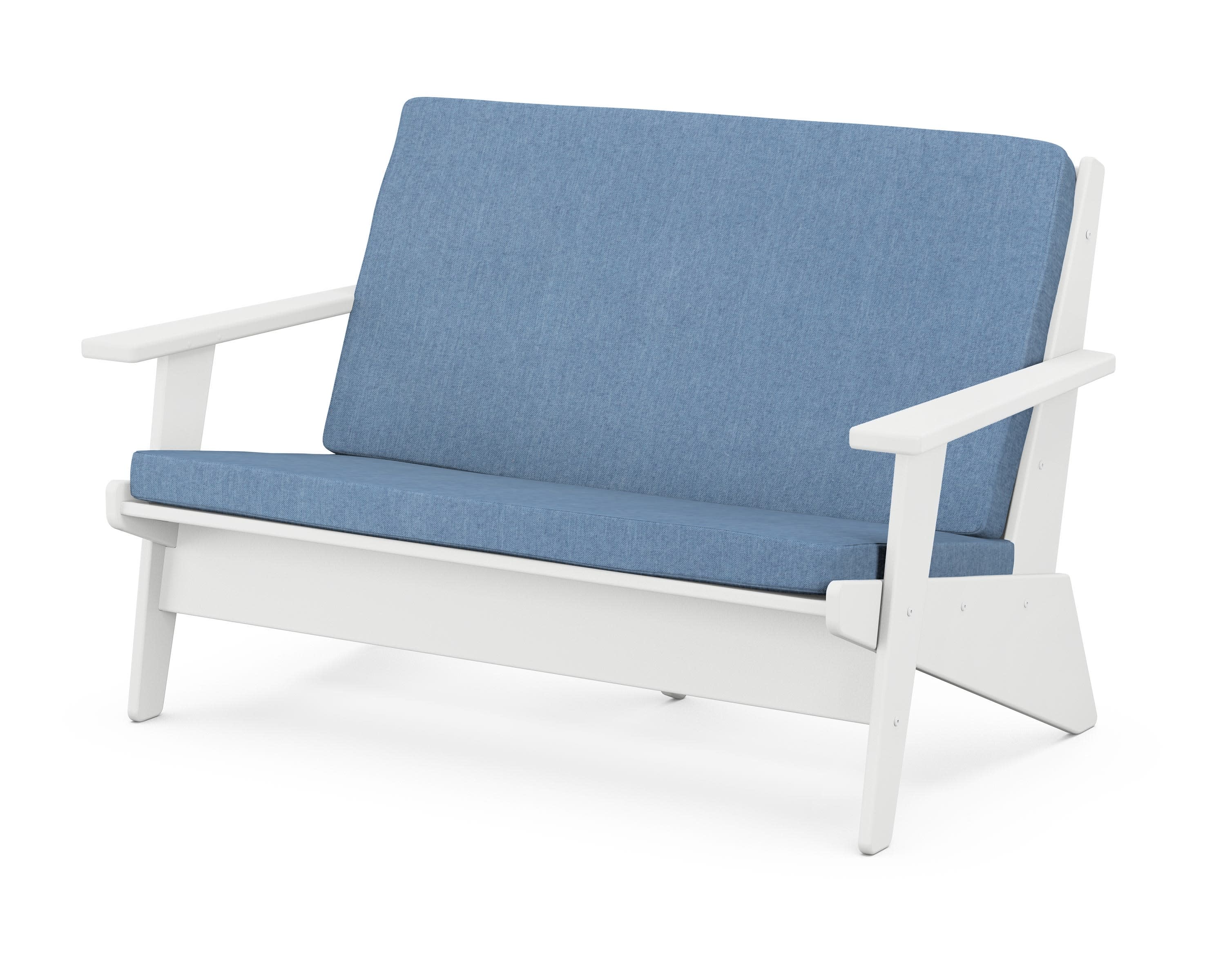 Riviera Modern Lounge Loveseat in White / Sky Blue