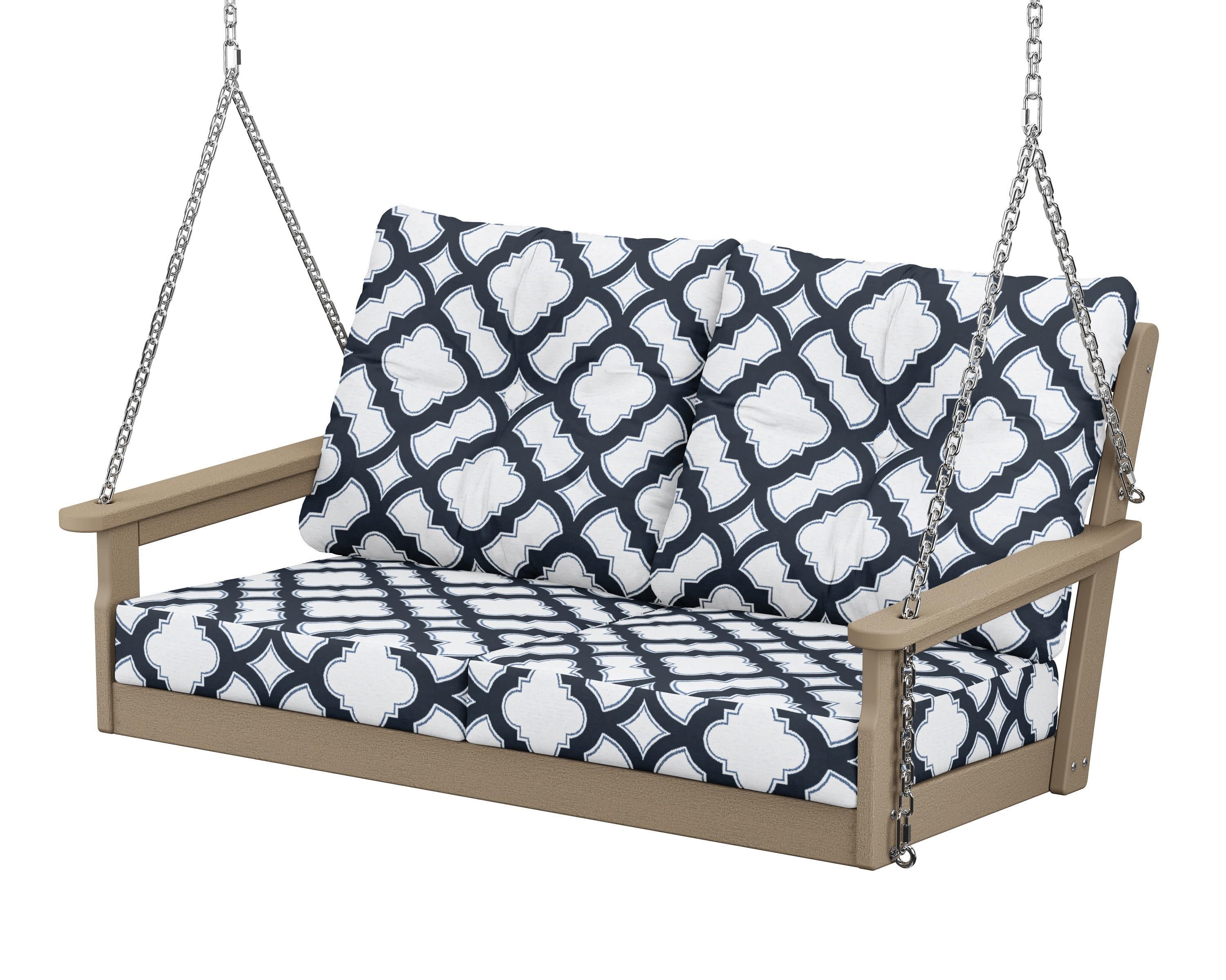 Vineyard Deep Seating Swing in Vintage Sahara / Trellis Marine Indigo
