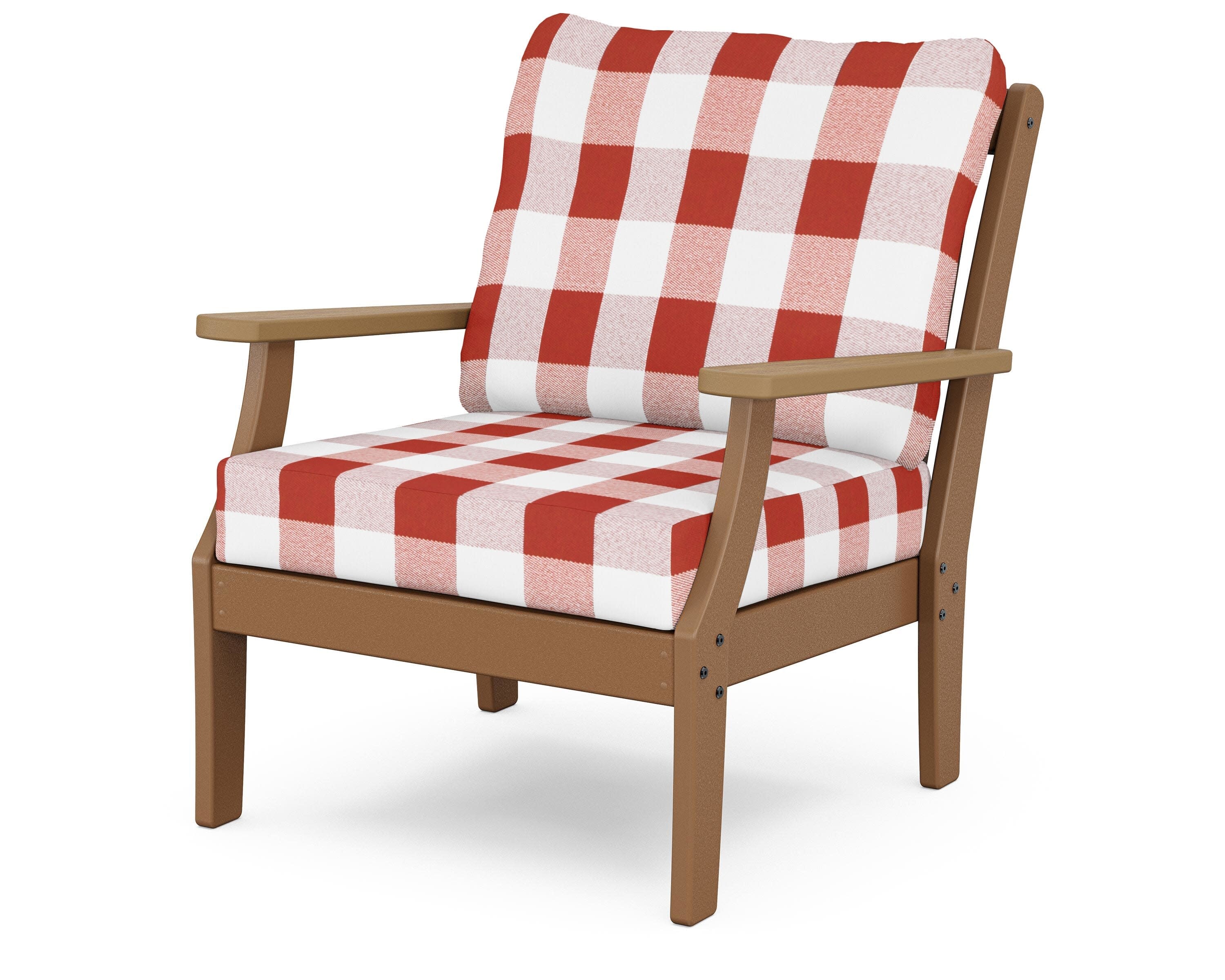 Braxton Deep Seating Chair in Teak / Natural / Buffalo Plaid Crimson