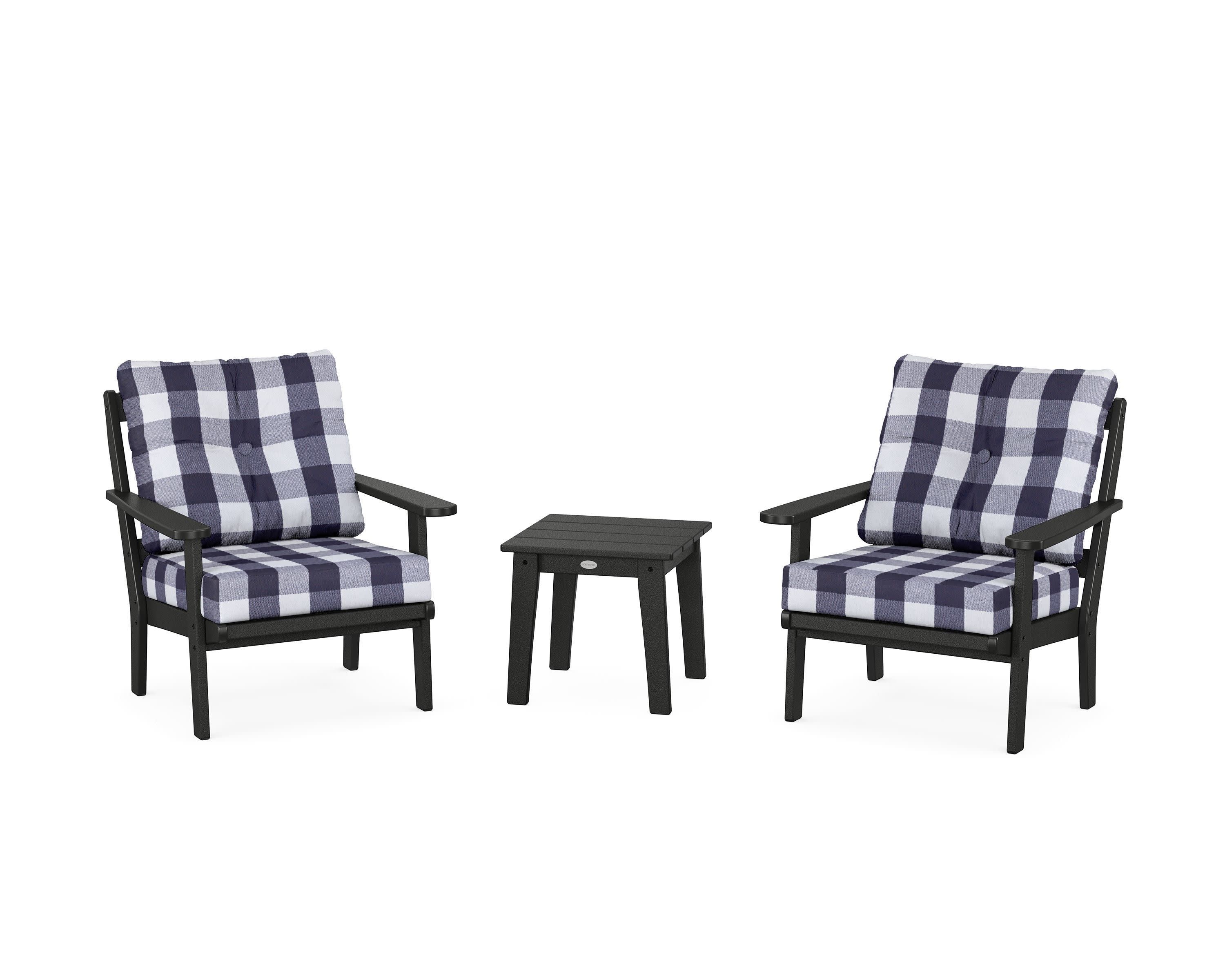 Mission 3-Piece Deep Seating Set in Black / Buffalo Plaid Navy