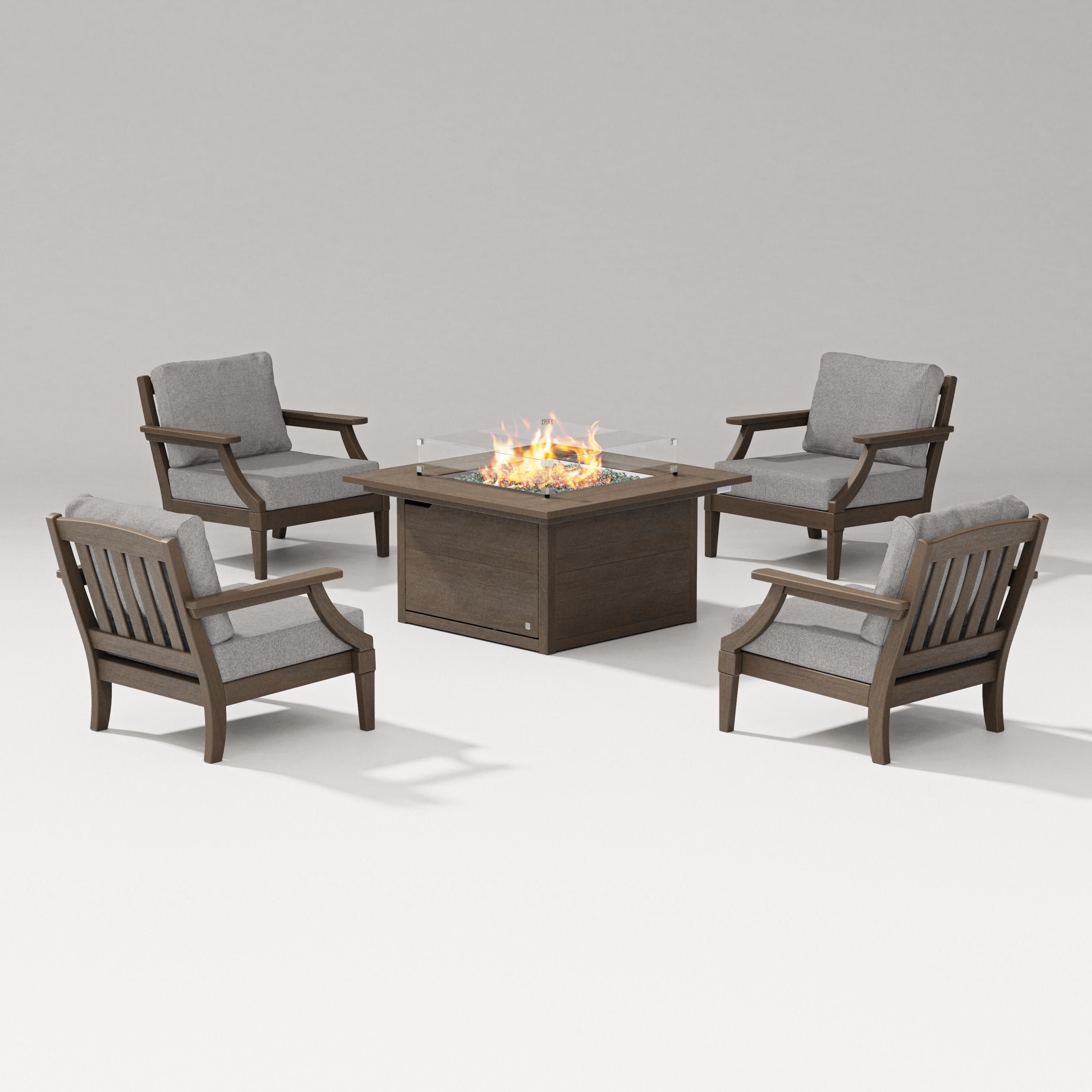 Estate 5-Piece Lounge Fire Table Set in Kona / Grey Mist