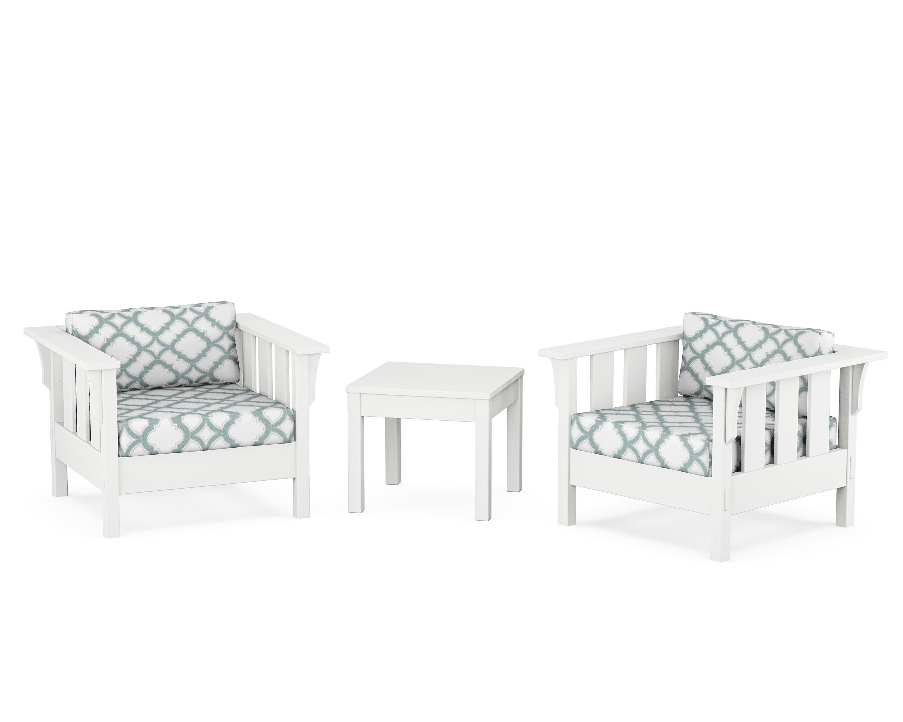 Acadia 3-Piece Deep Seating Set in White / Trellis Glacier Spa