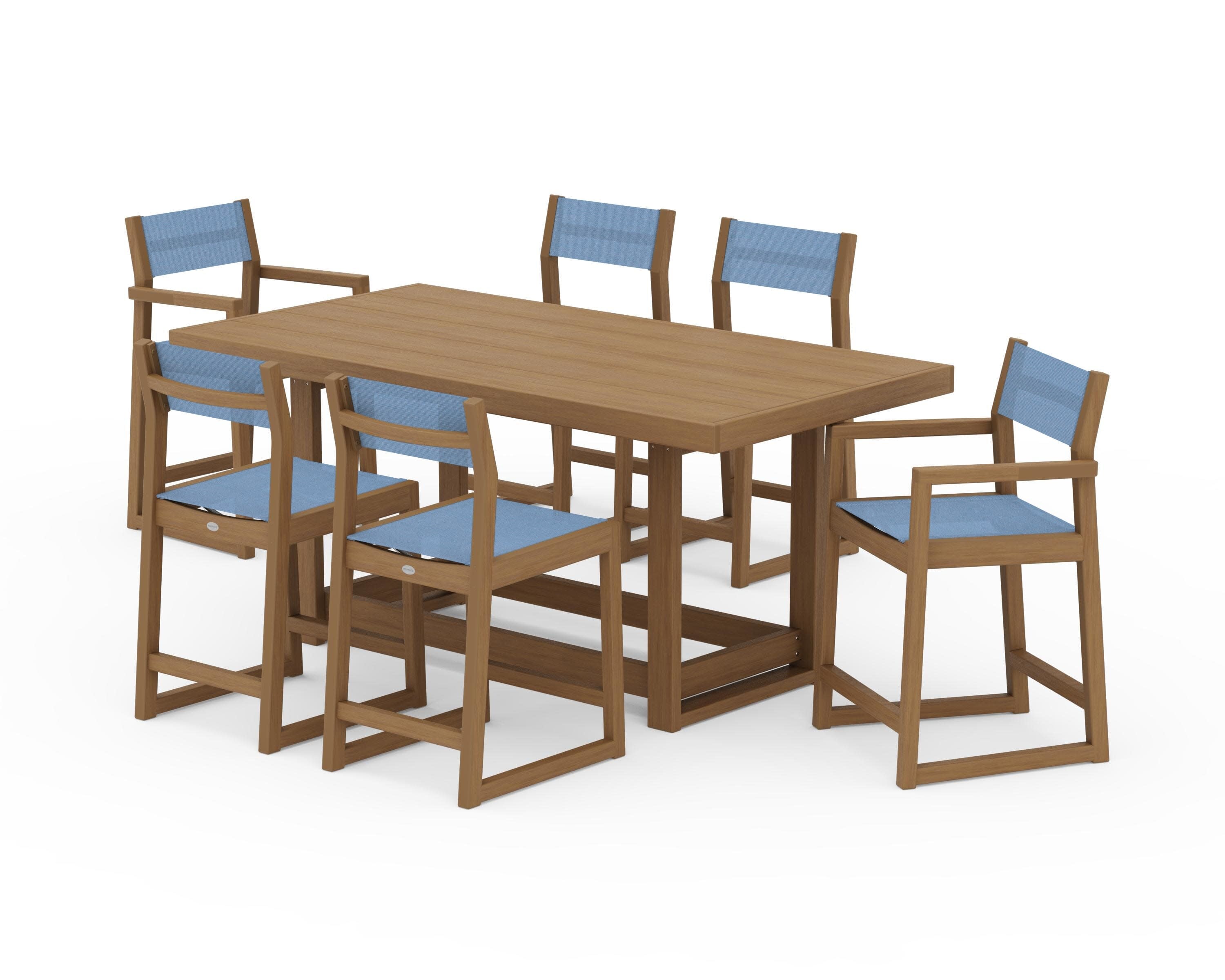 EDGE Sling 7-Piece Counter Table Set in Natural / Poolside Sling
