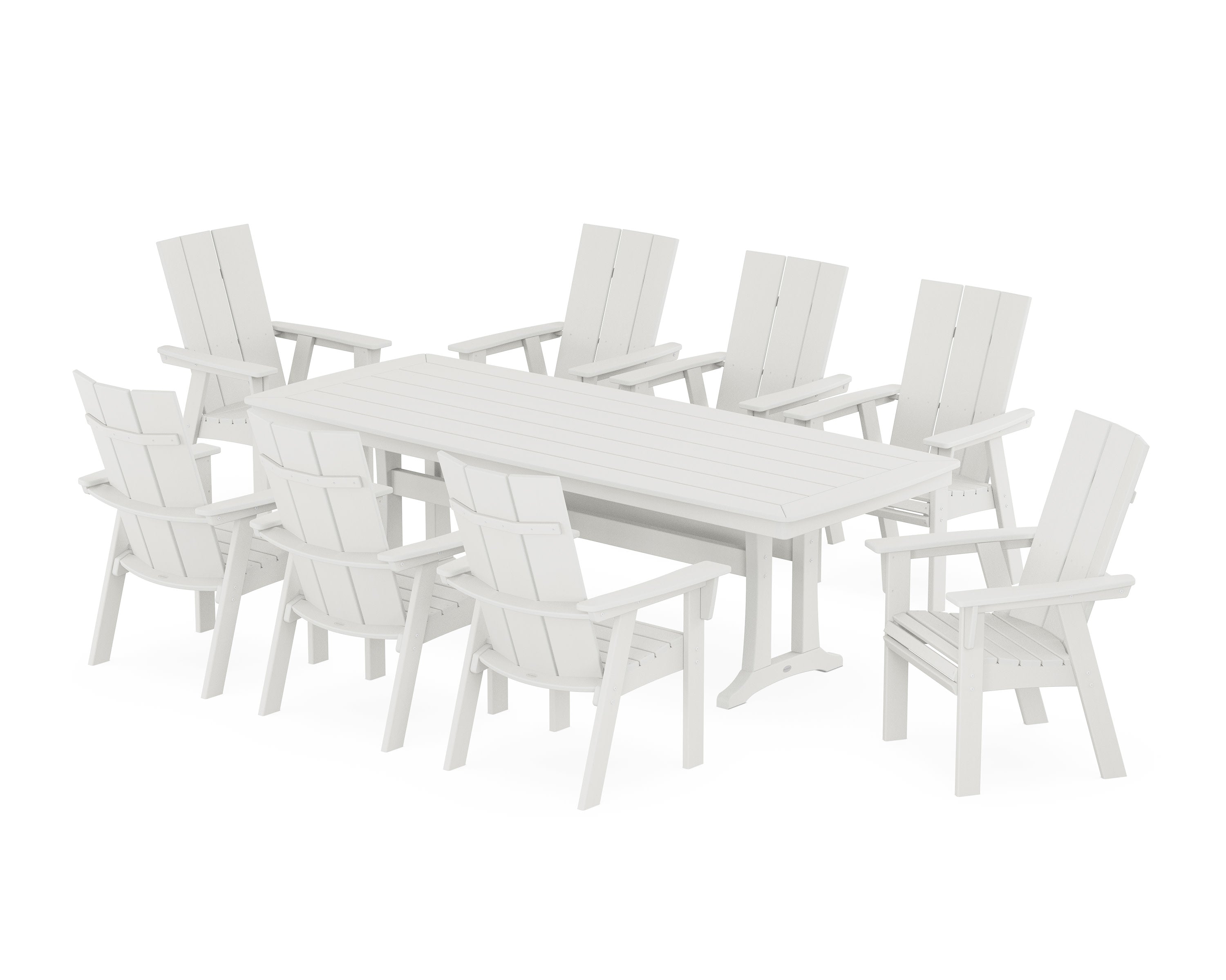 Modern Curveback Adirondack 9-Piece Dining Set with Trestle Legs in Vintage White