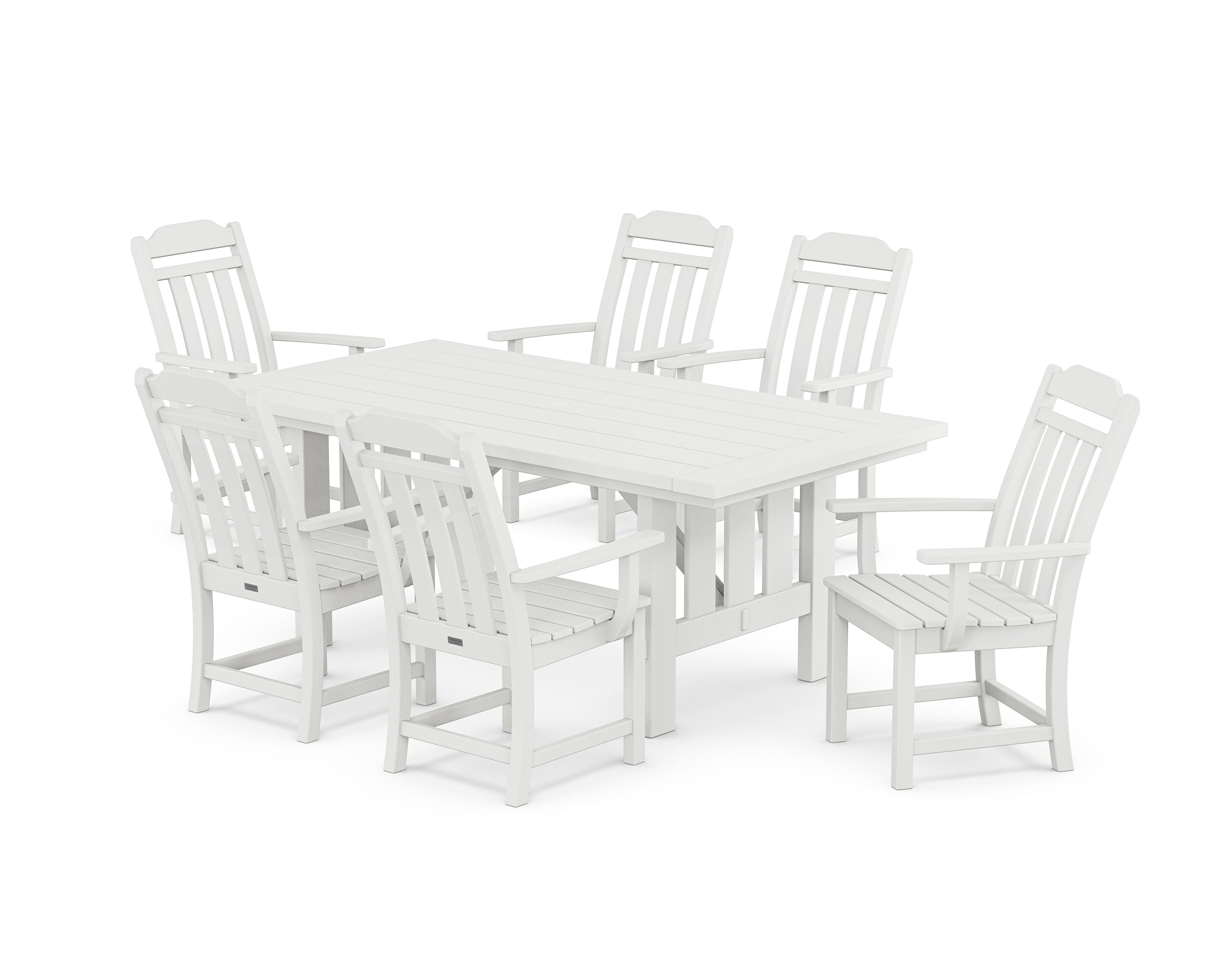 Cottage Arm Chair 7-Piece Mission Dining Set in White