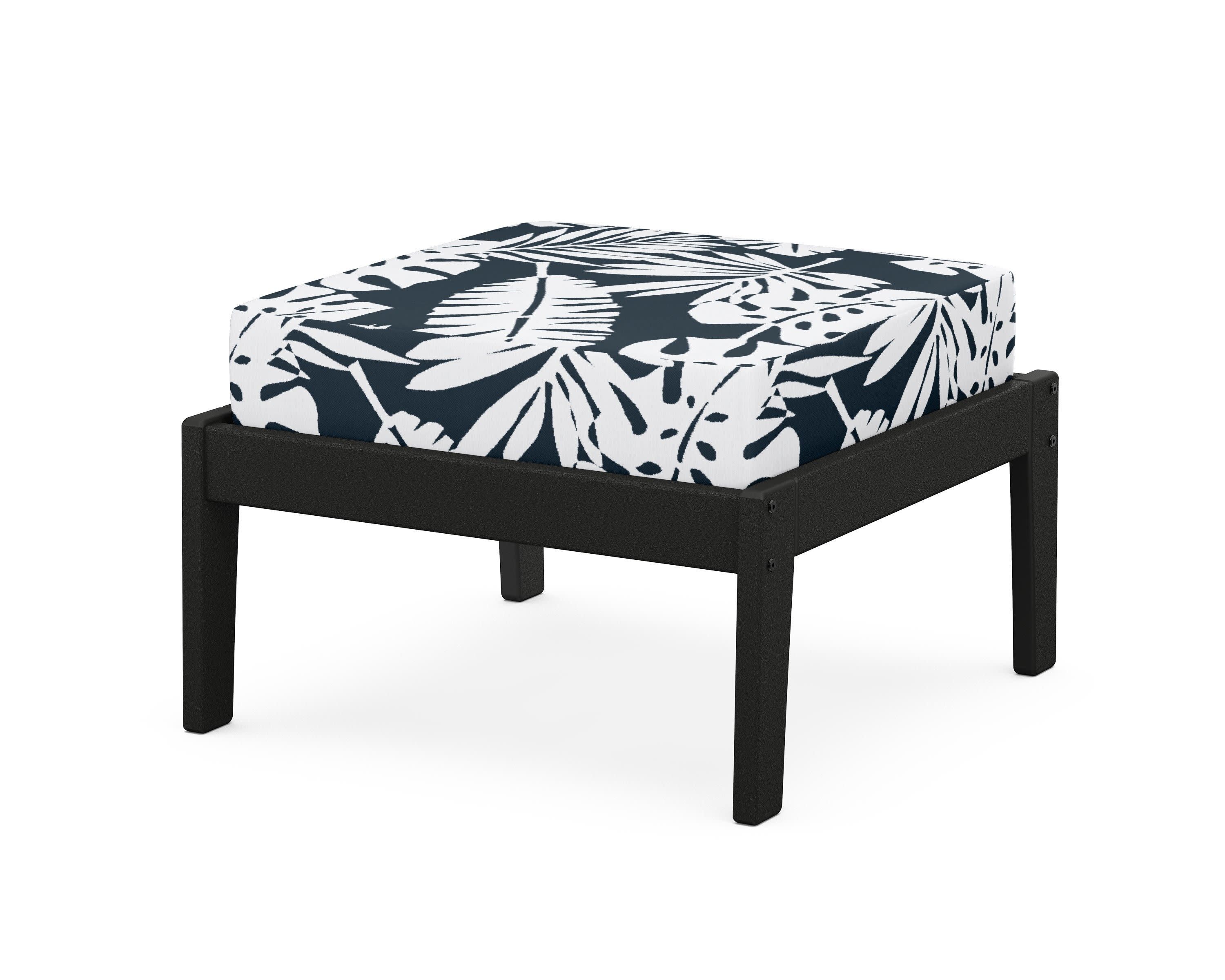 Deep Seating Ottoman in Black / Leaf Marine Indigo