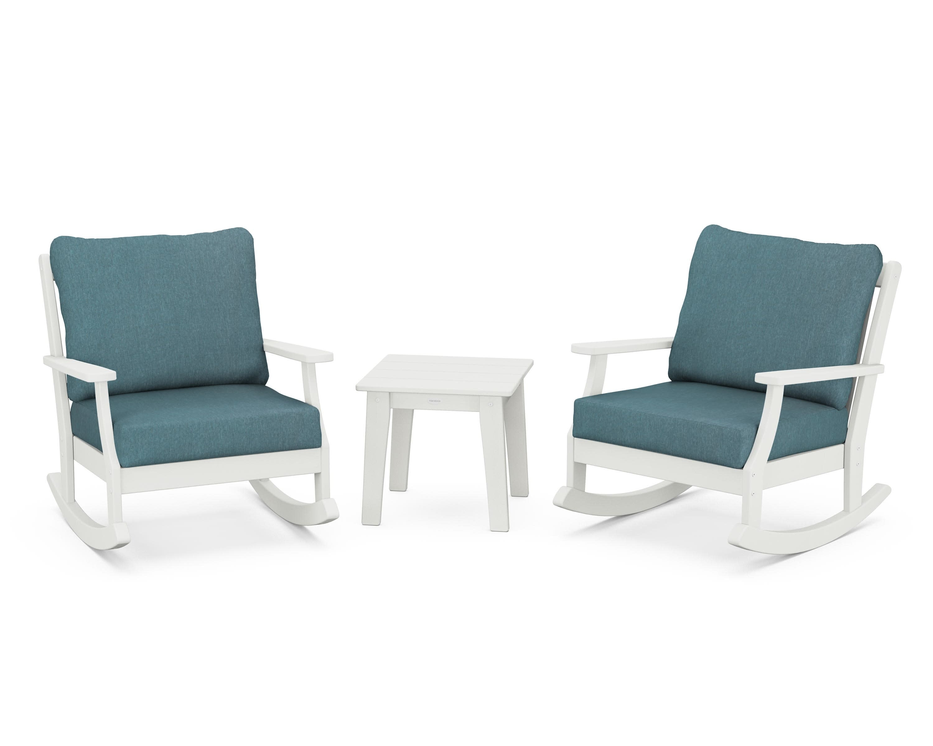 Braxton 3-Piece Deep Seating Rocker Set in Vintage White / Ocean Teal