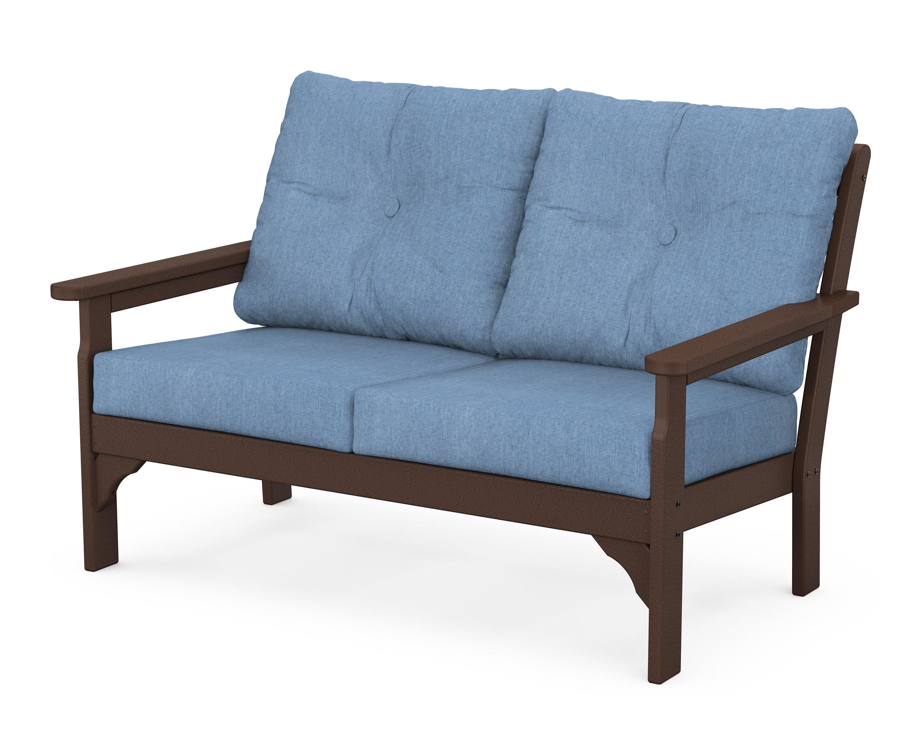 Vineyard Deep Seating Loveseat in Mahogany / Sky Blue