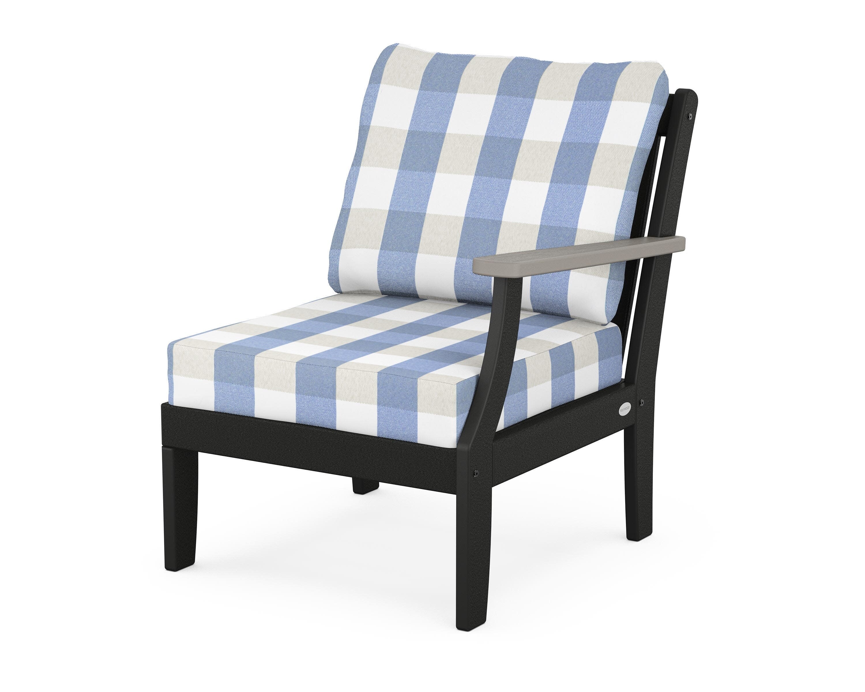 Braxton Modular Right Arm Chair in Black / Driftwood / Buffalo Plaid Sky Blue