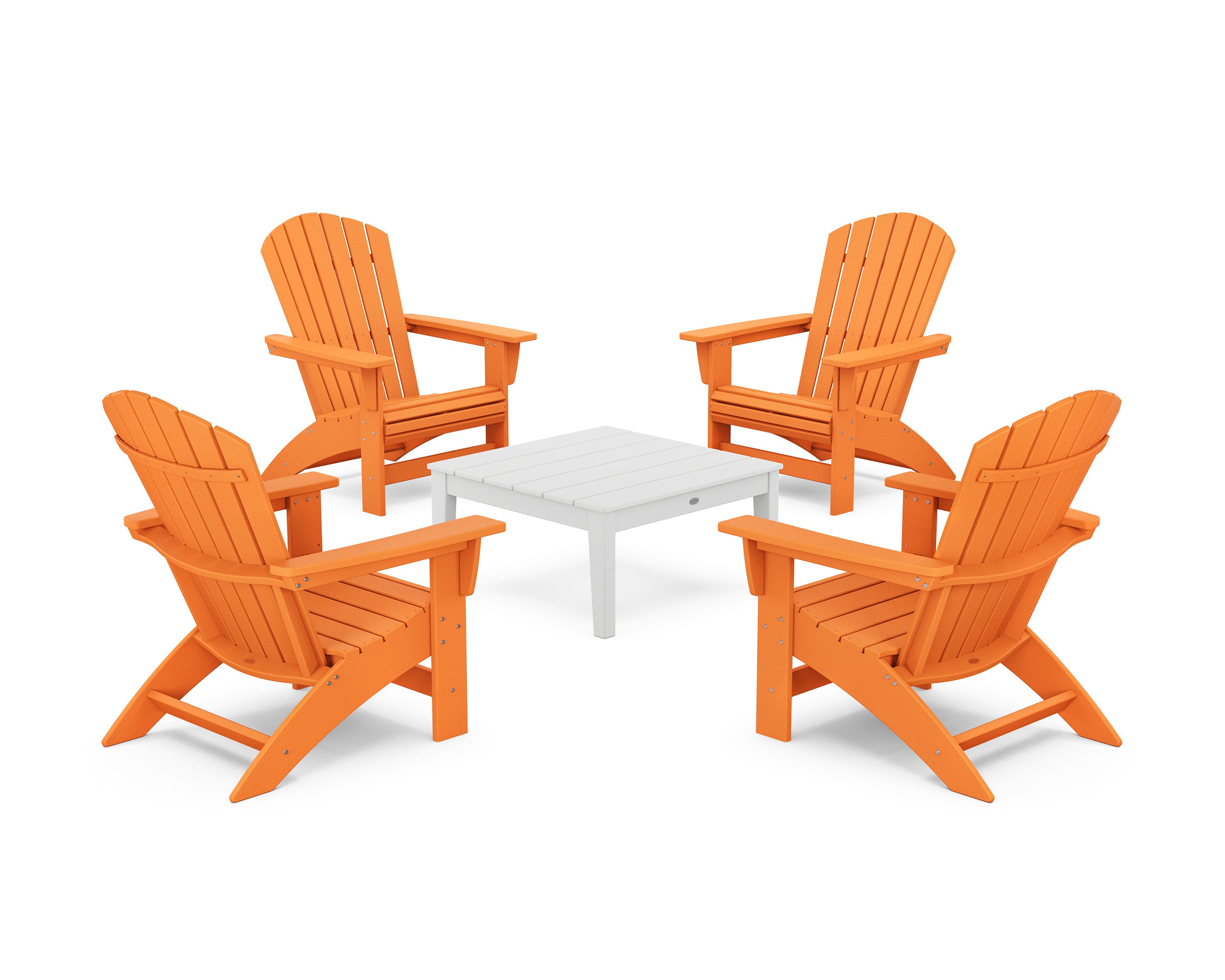 5-Piece Nautical Grand Adirondack Chair Conversation Group in Tangerine / White