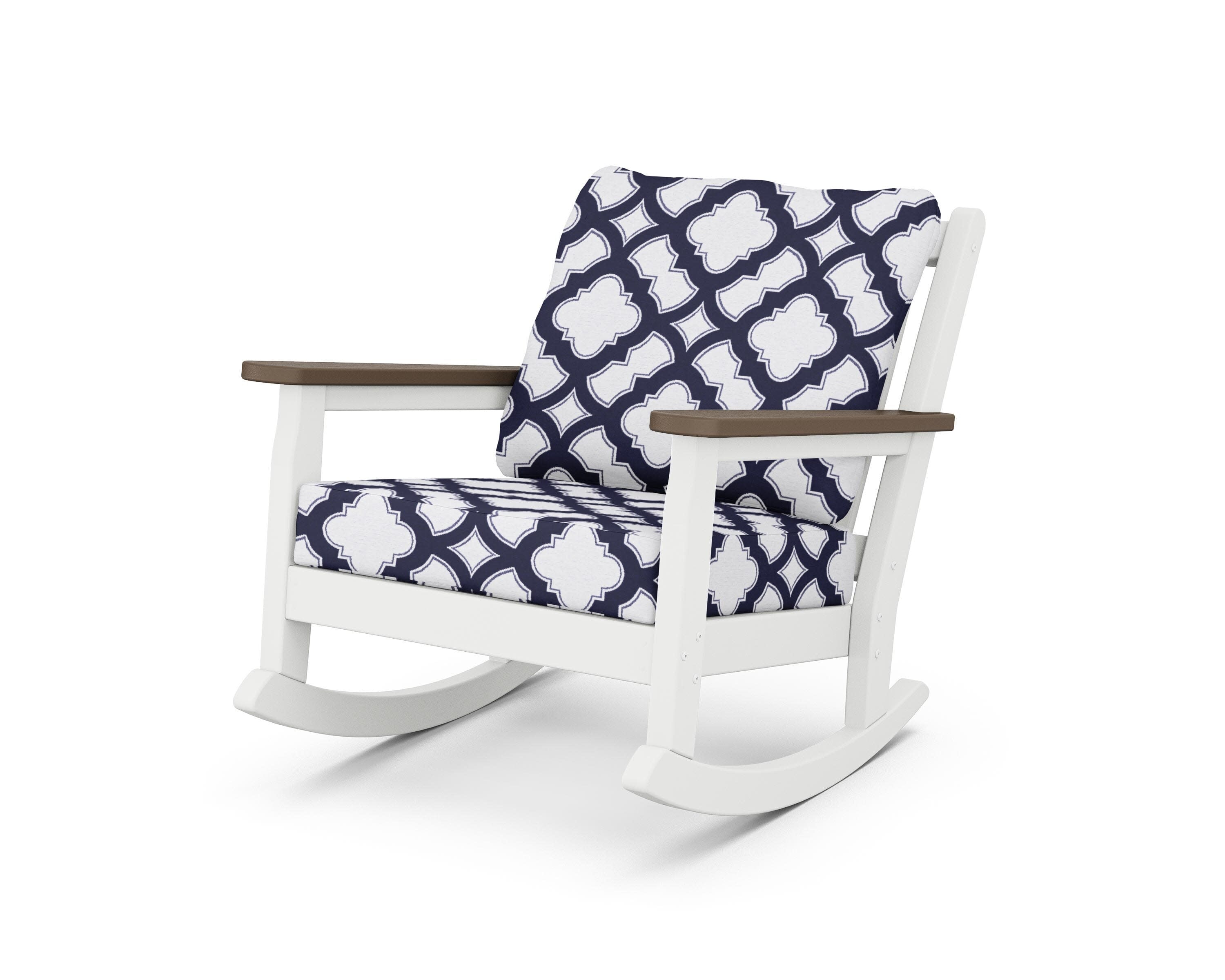 Chippendale Deep Seating Rocking Chair in White / Kona / Trellis Navy