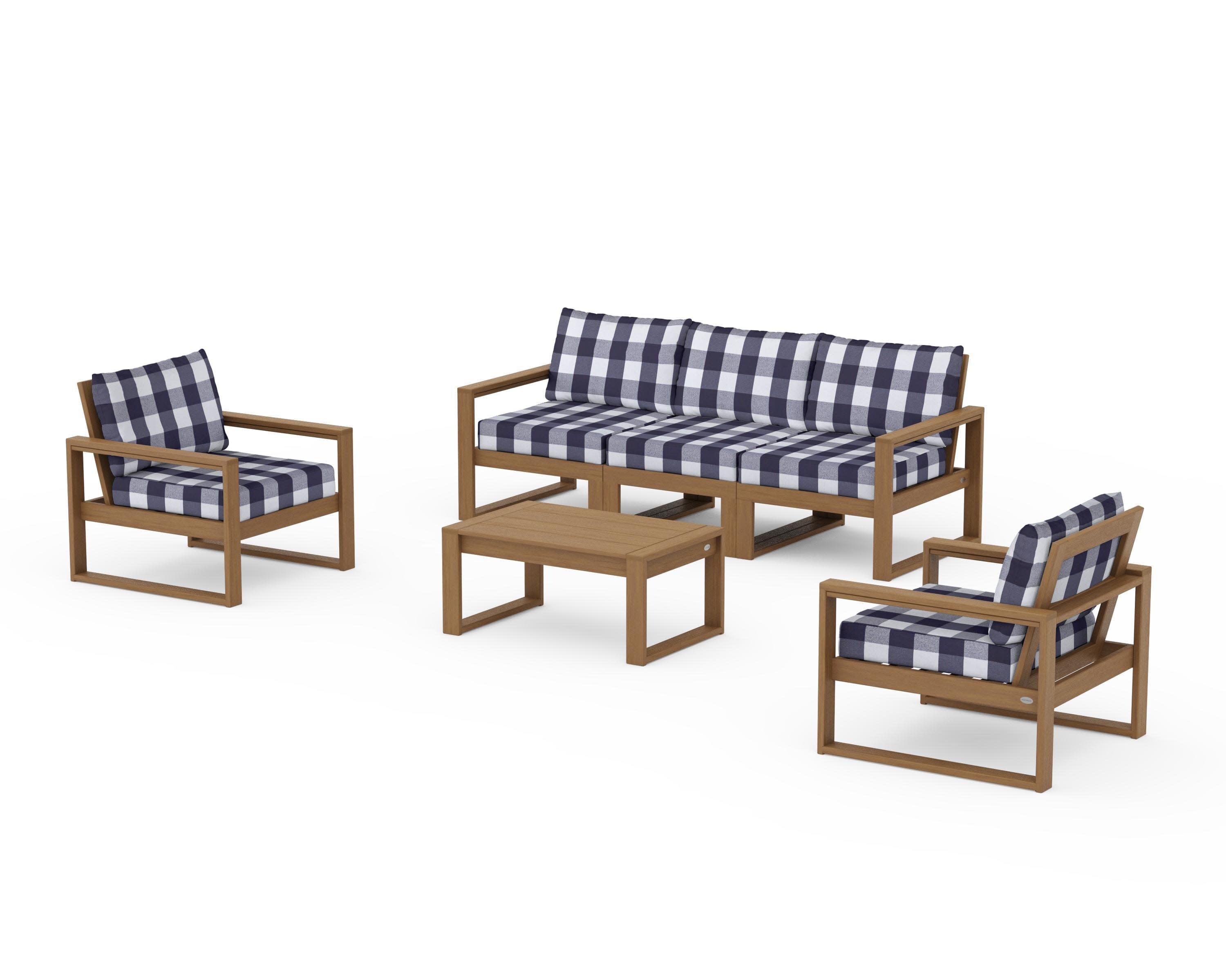 EDGE Sectional 4-Piece Deep Seating Set with Sofa in Natural / Buffalo Plaid Navy