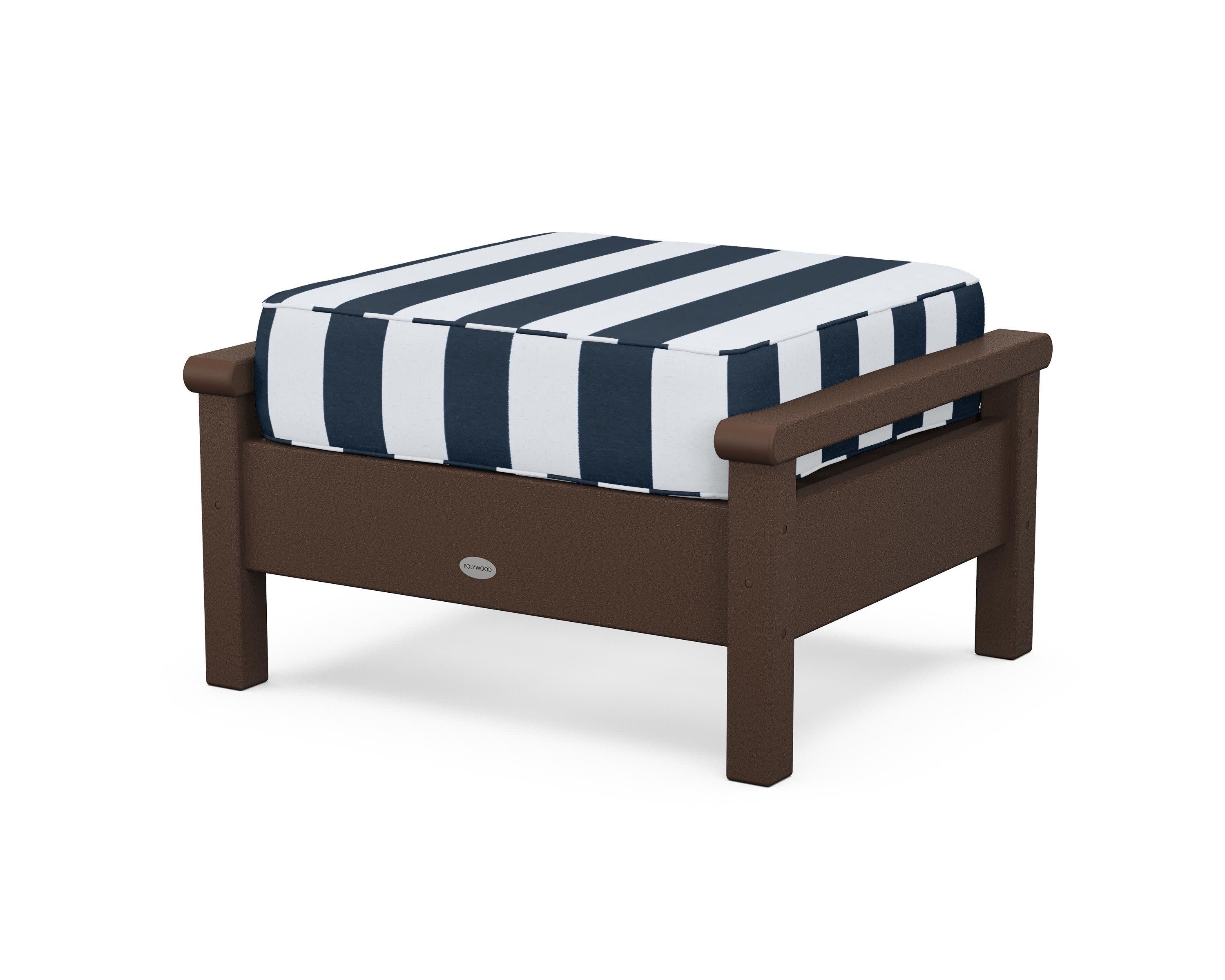 Harbour Deep Seating Ottoman in Mahogany / Cabana Stripe Marine Indigo