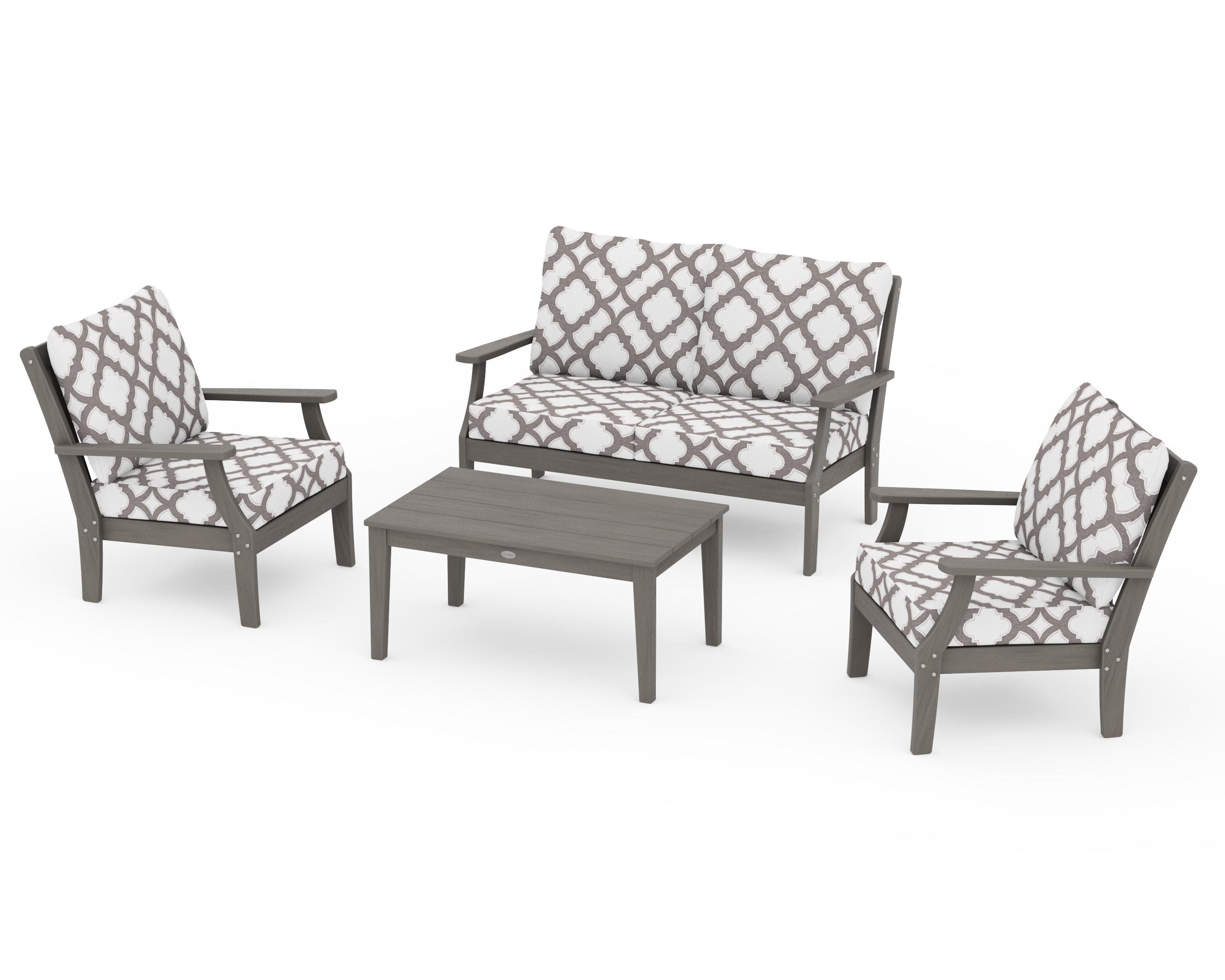 Braxton 4-Piece Deep Seating Chair Set in Driftwood / Trellis Grey Mist