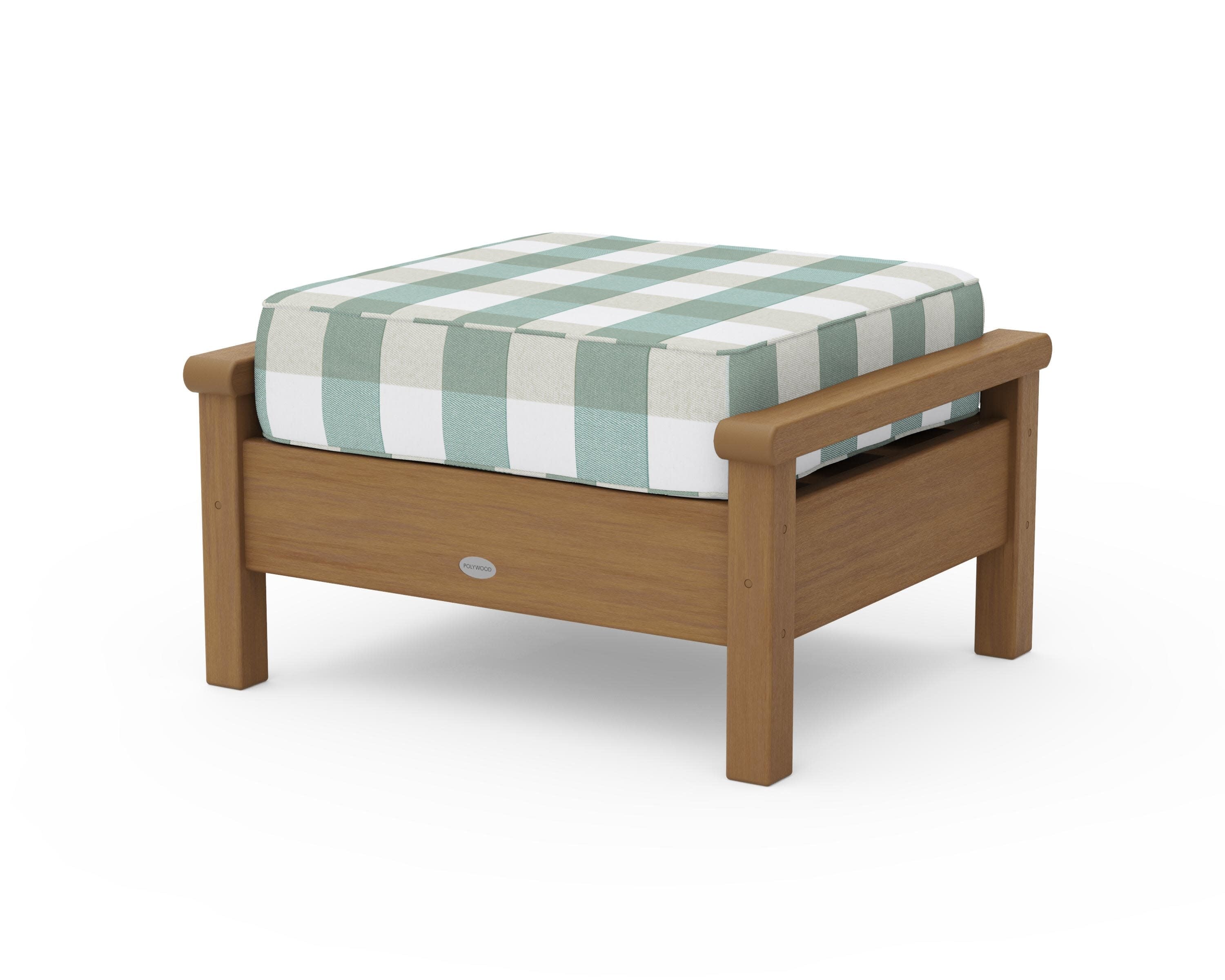 Harbour Deep Seating Ottoman in Natural / Buffalo Plaid Glacier Spa