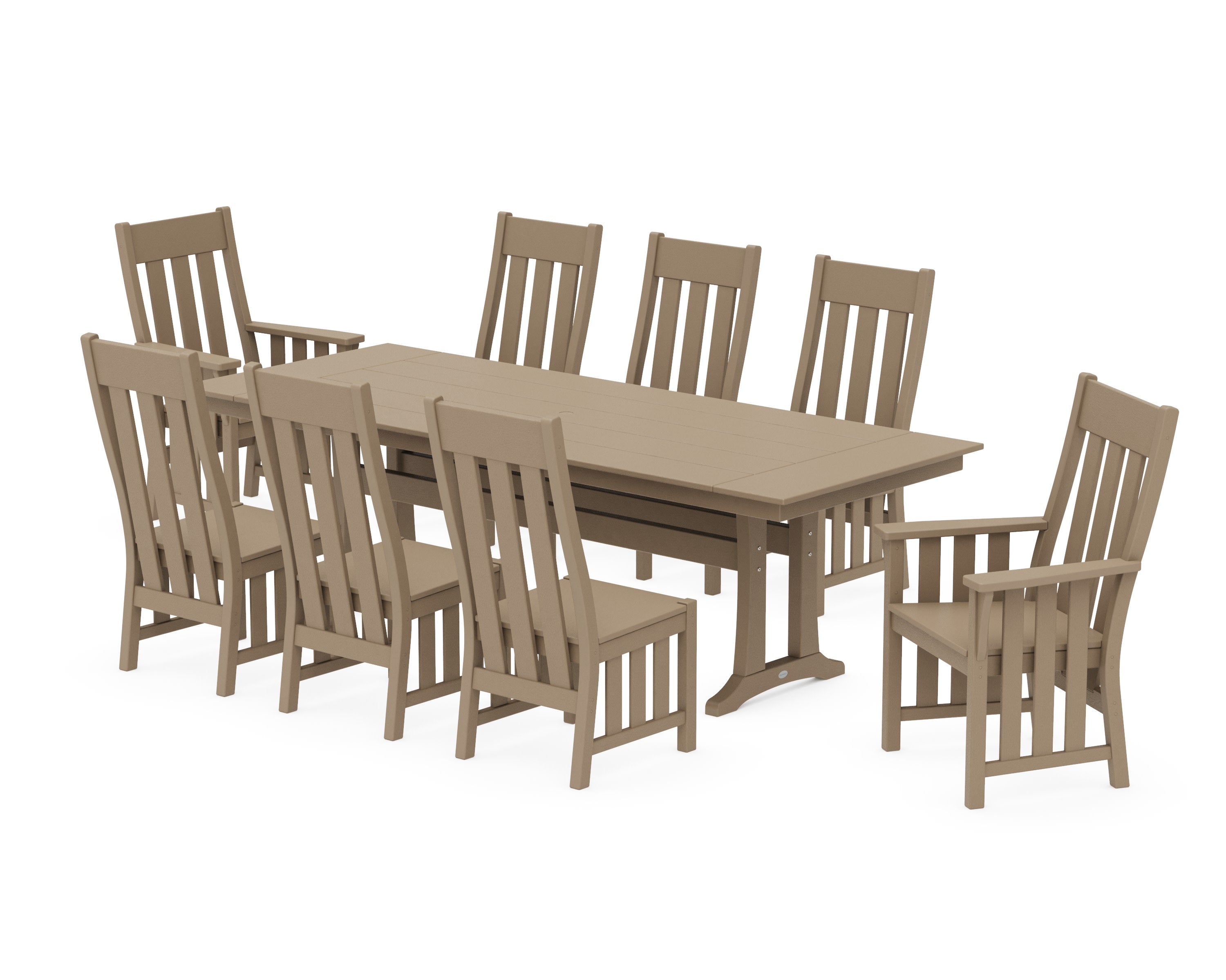 Acadia 9-Piece Farmhouse Dining Set with Trestle Legs in Vintage Sahara