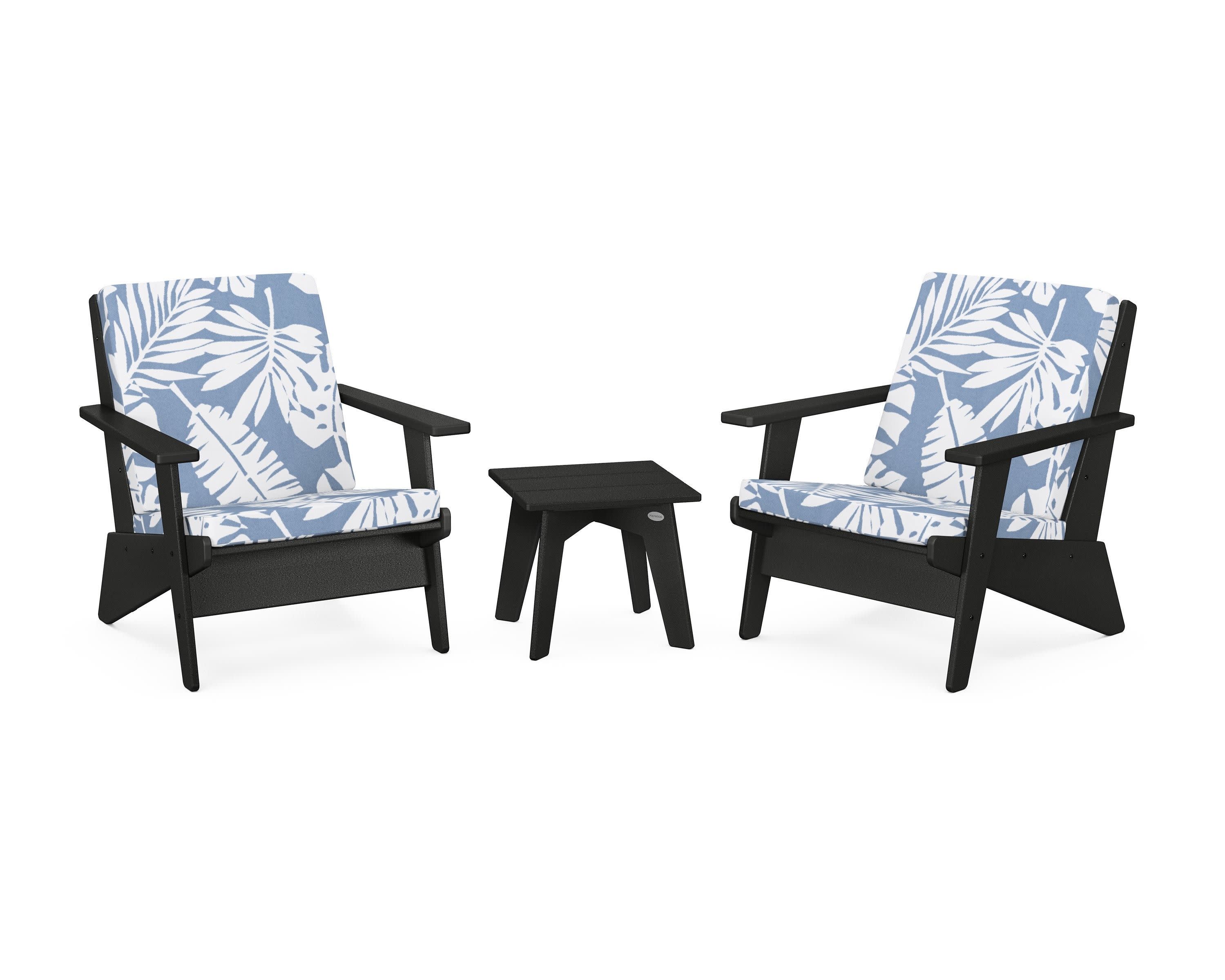 Riviera Modern Lounge 3-Piece Set in Black / Leaf Sky Blue