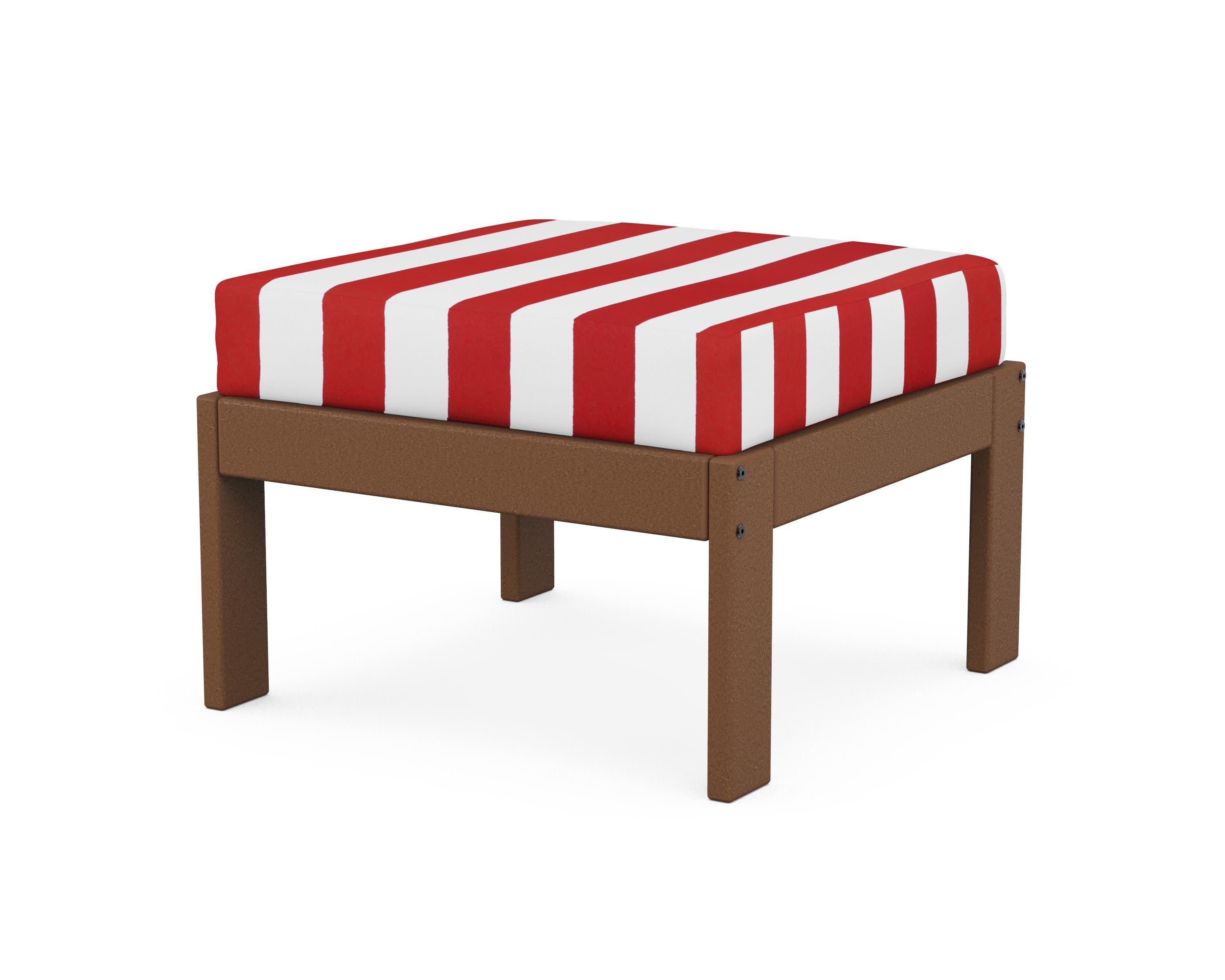 Vineyard Modular Ottoman in Teak / Cabana Stripe Crimson