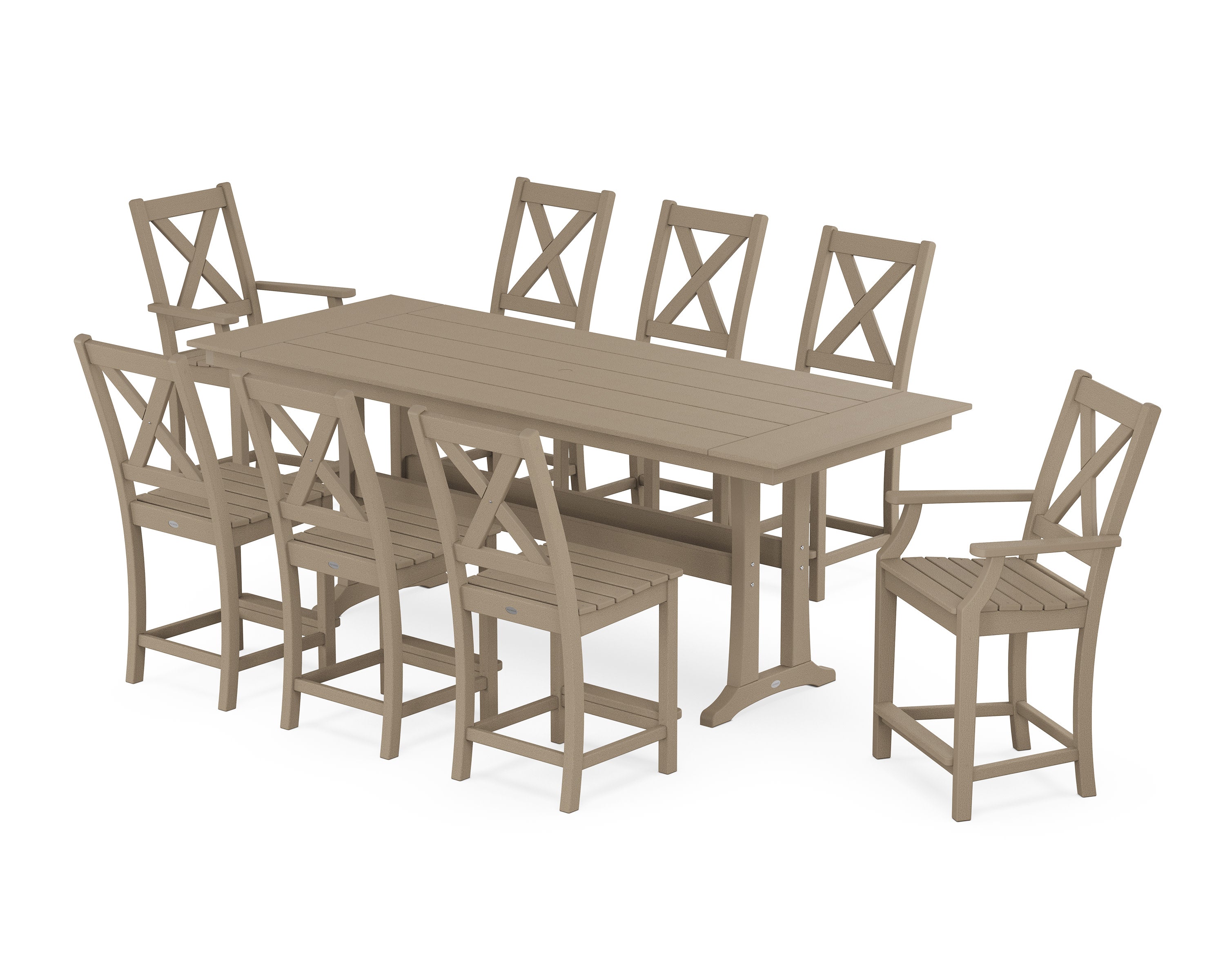 Braxton 9-Piece Farmhouse Counter Set with Trestle Legs in Vintage Sahara