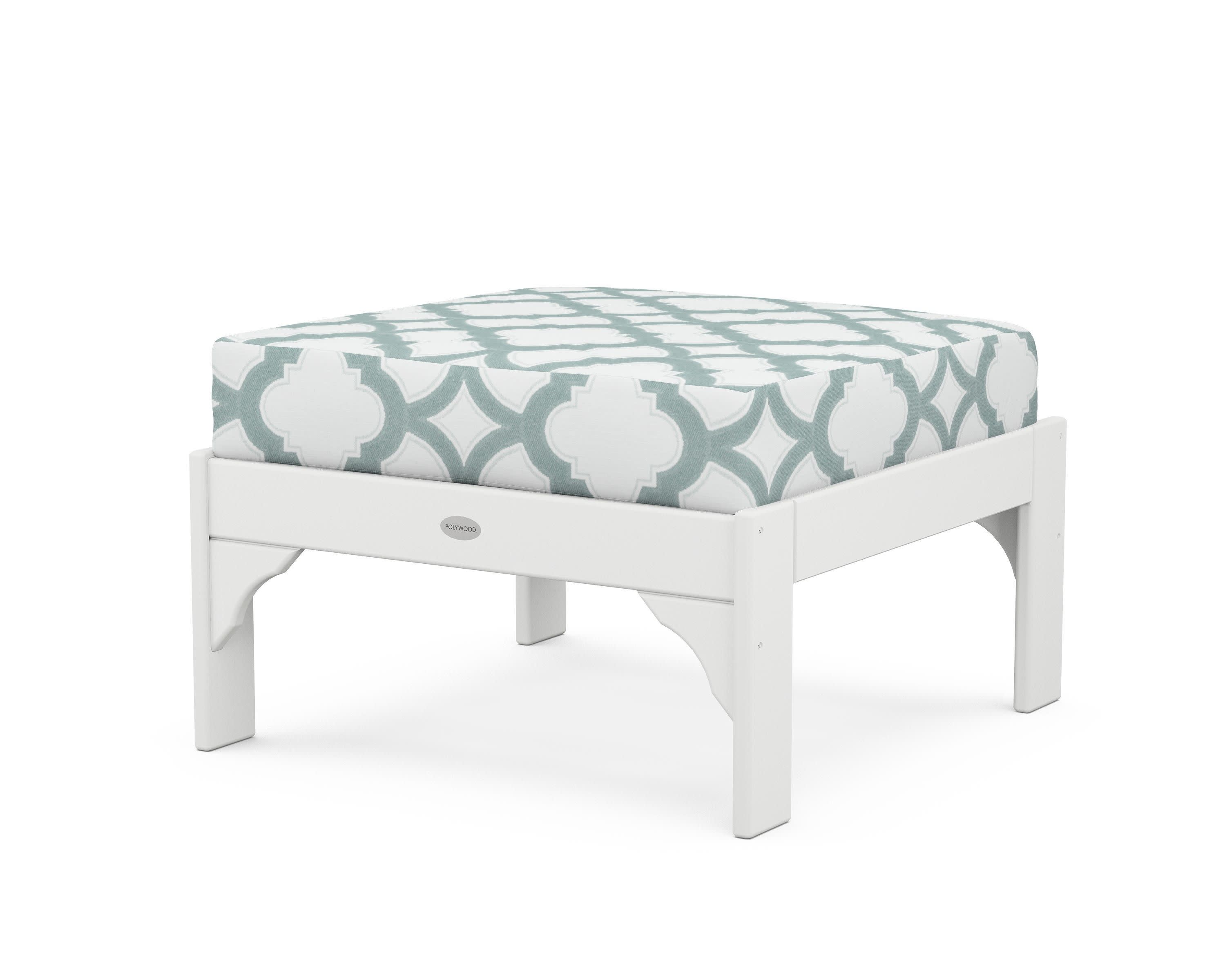 Vineyard Deep Seating Ottoman in White / Trellis Glacier Spa