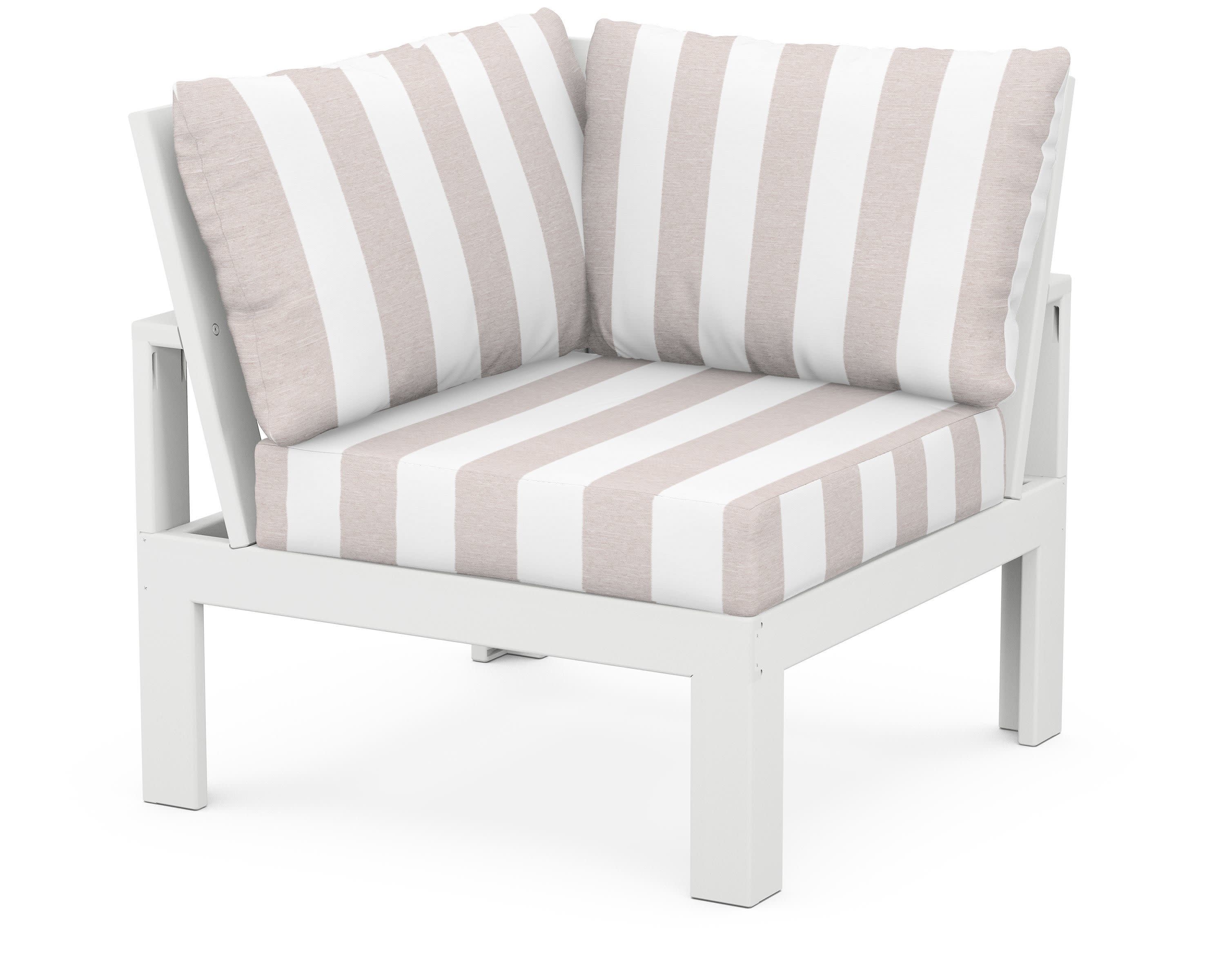 Modular Corner Chair in White / Cabana Stripe Dune Burlap