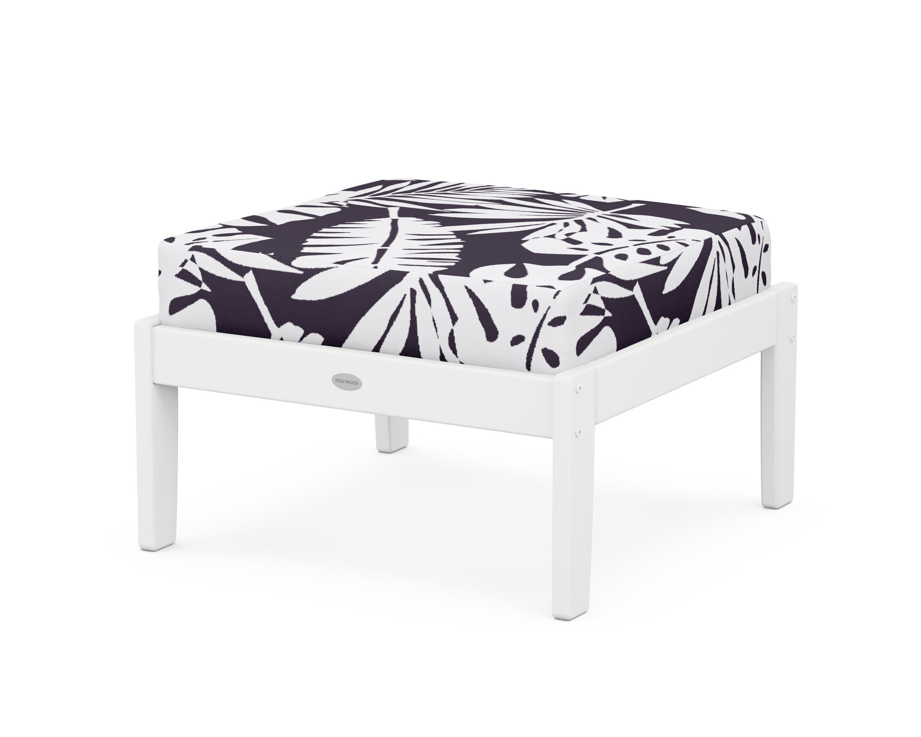 Braxton Deep Seating Ottoman in White / Leaf Navy