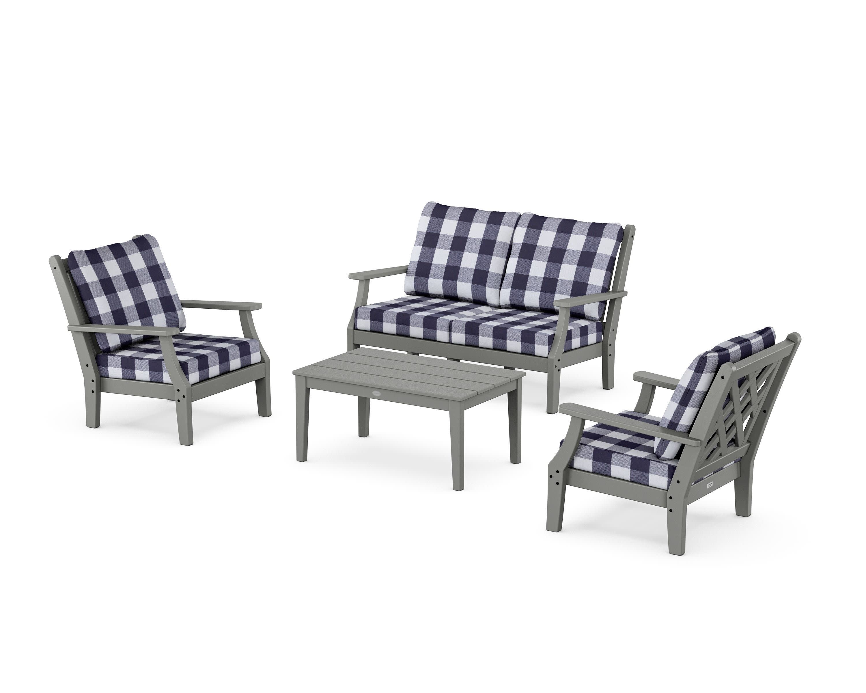 Wovendale 4-Piece Deep Seating Set with Loveseat in Slate Grey / Buffalo Plaid Navy